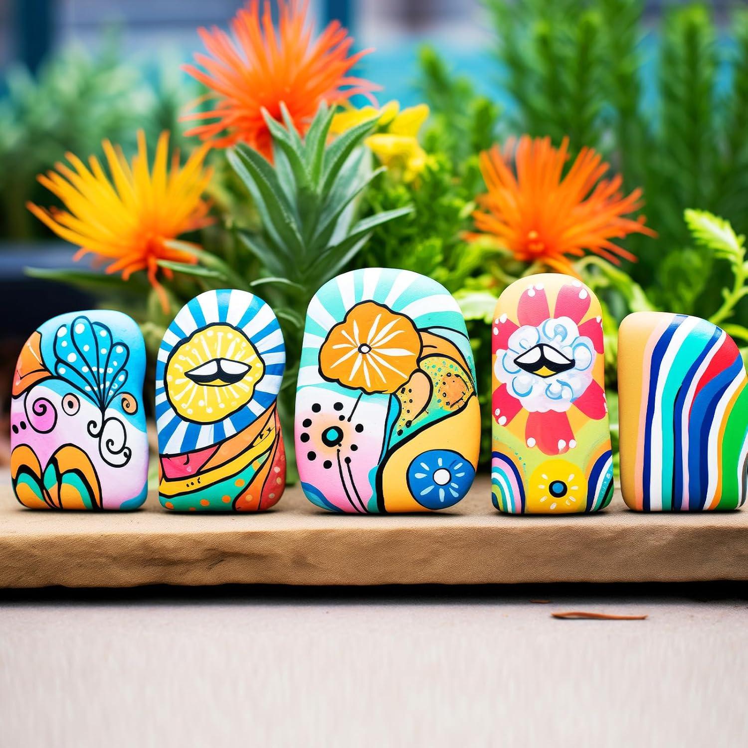 Kit de Pintura de Rocas Halobios - 12 Rocas, 12 Pinturas Acrílicas