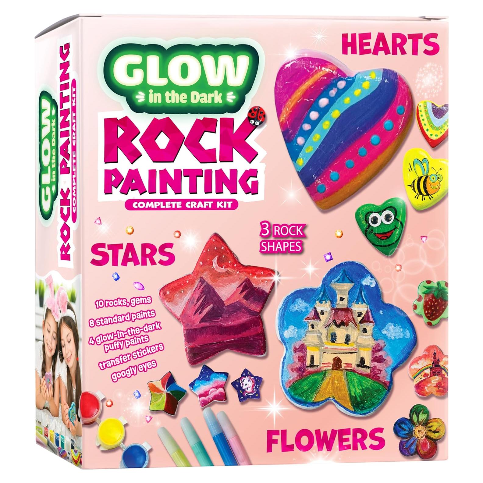Kit de Pintura de Rocas Brillantes LA HORMIGA ERUDITA - Corazones, Flores y Estrellas