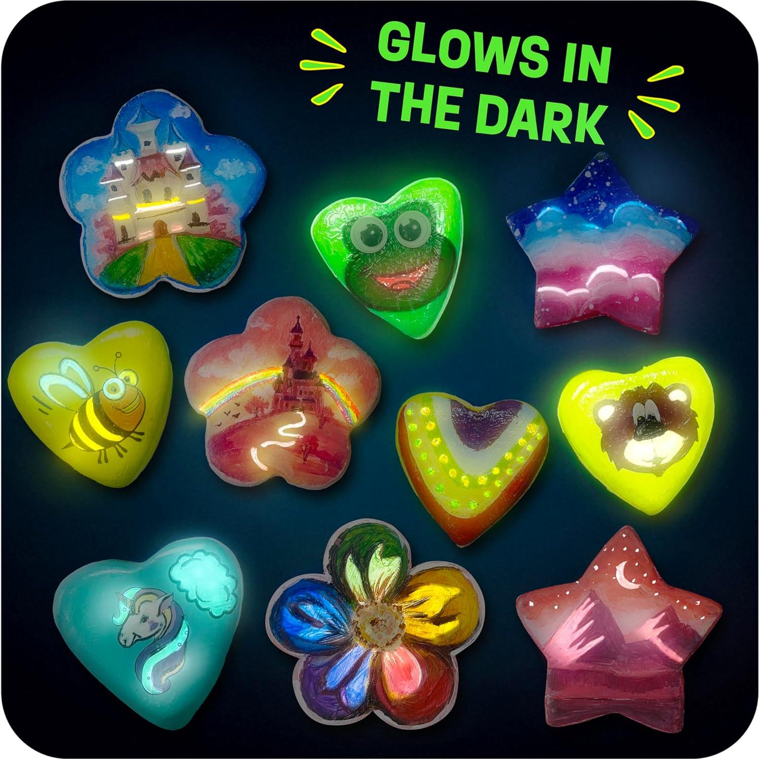 Kit de Pintura de Rocas Brillantes LA HORMIGA ERUDITA - Corazones, Flores y Estrellas
