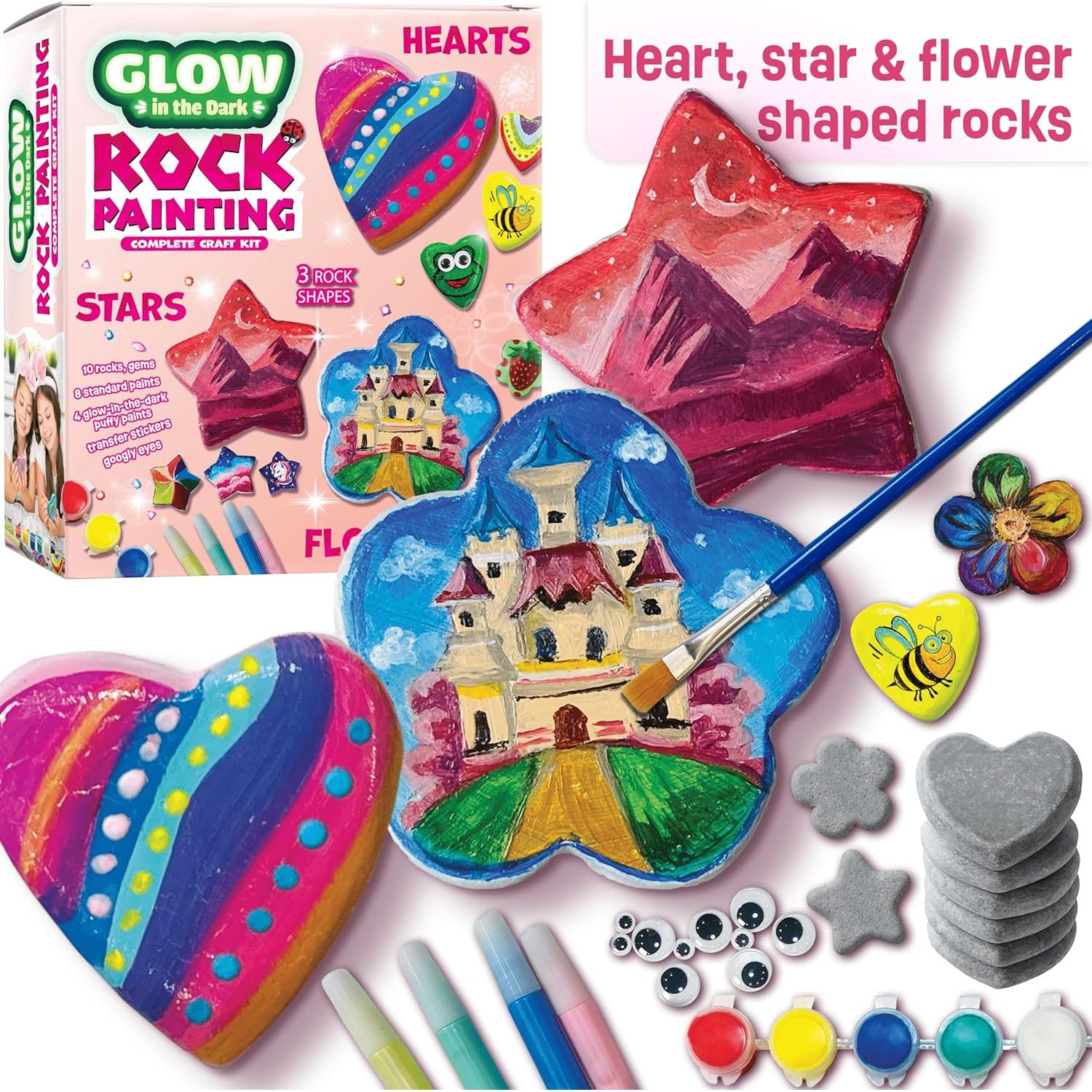 Kit de Pintura de Rocas Brillantes LA HORMIGA ERUDITA - Corazones, Flores y Estrellas