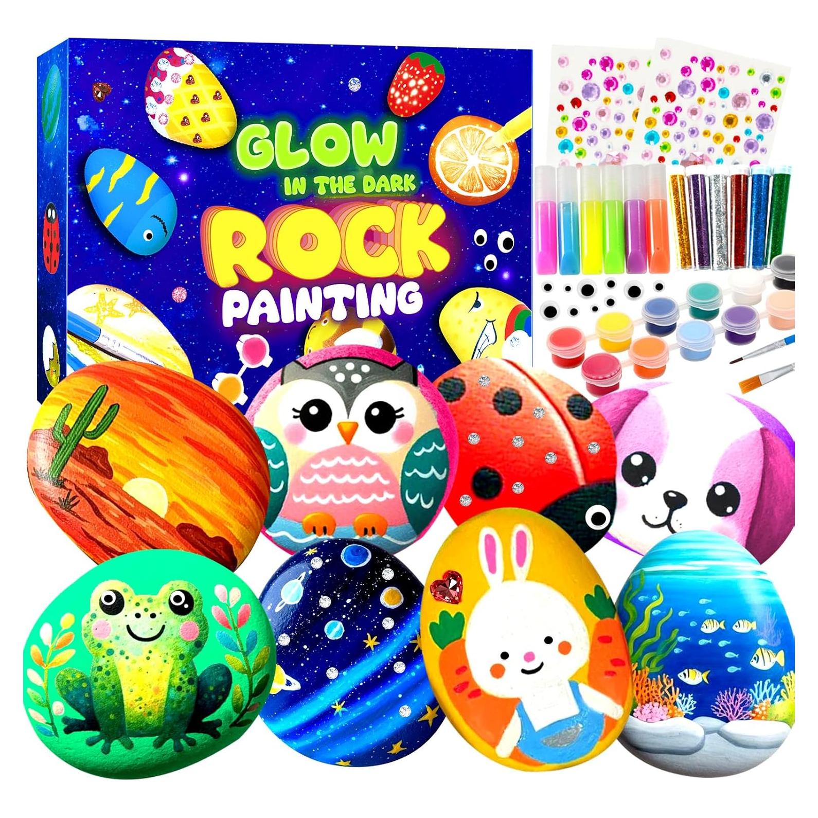 Kit de Pintura de Rocas Hiawbon - 12 Piezas, Brillan en la Oscuridad