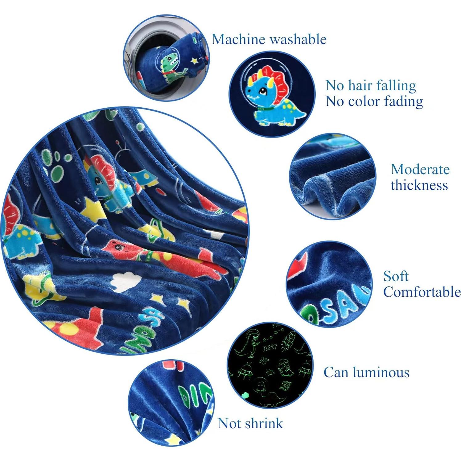 Manta de Dinosaurio SALIMAH Brilla en la Oscuridad 152x127cm