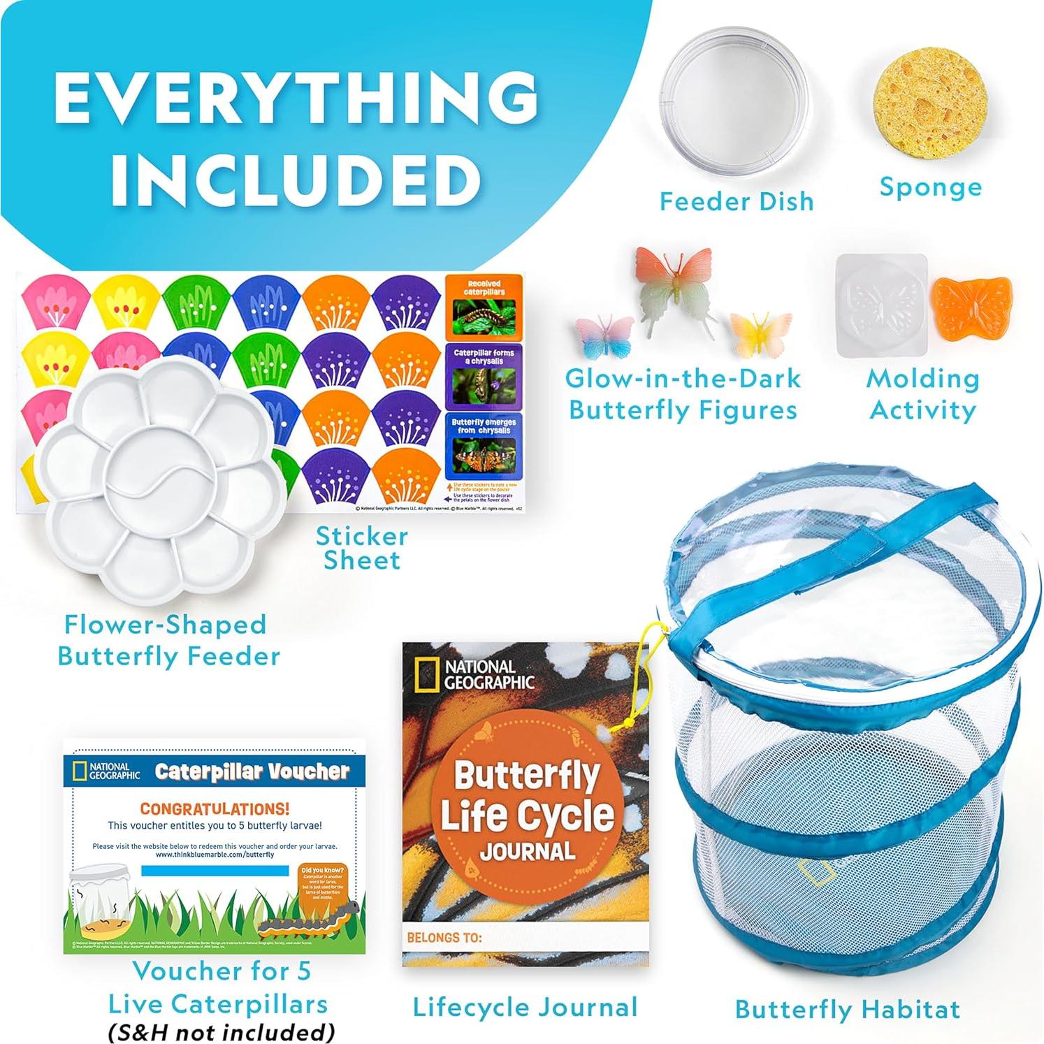 Kit de Crecimiento de Mariposas National Geographic - Incluye Vale para 5 Orugas