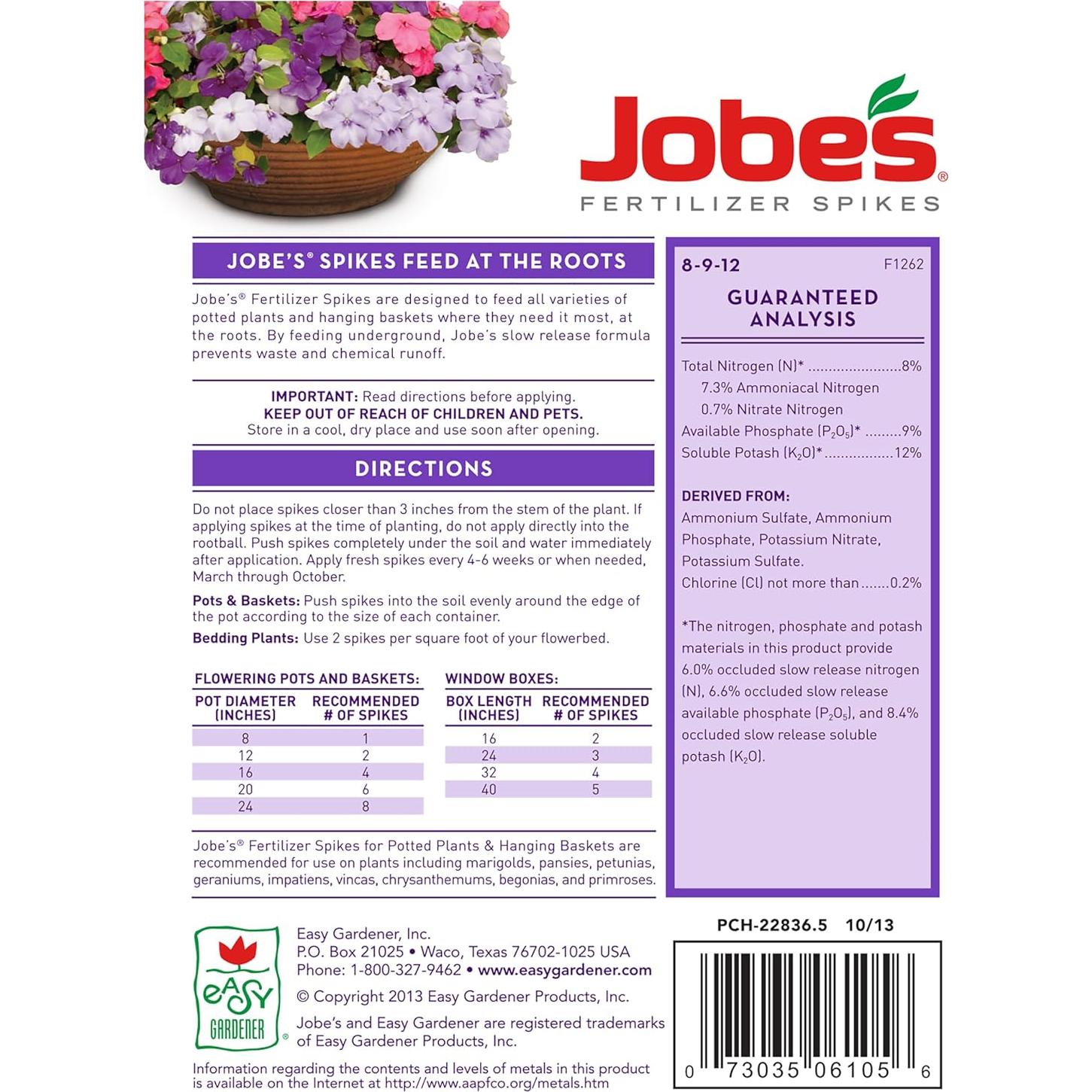 Picos de Fertilizante Jobe's 18 Unidades para Plantas en Macetas