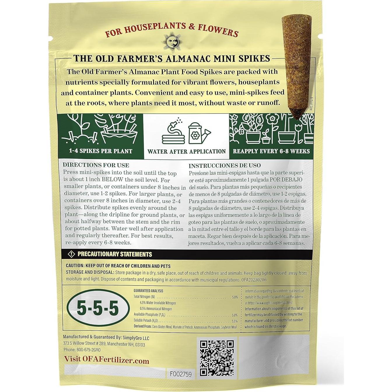 Alimento para Plantas de Interior Mini Picos Viejo Almanaque NPK 5-5-5