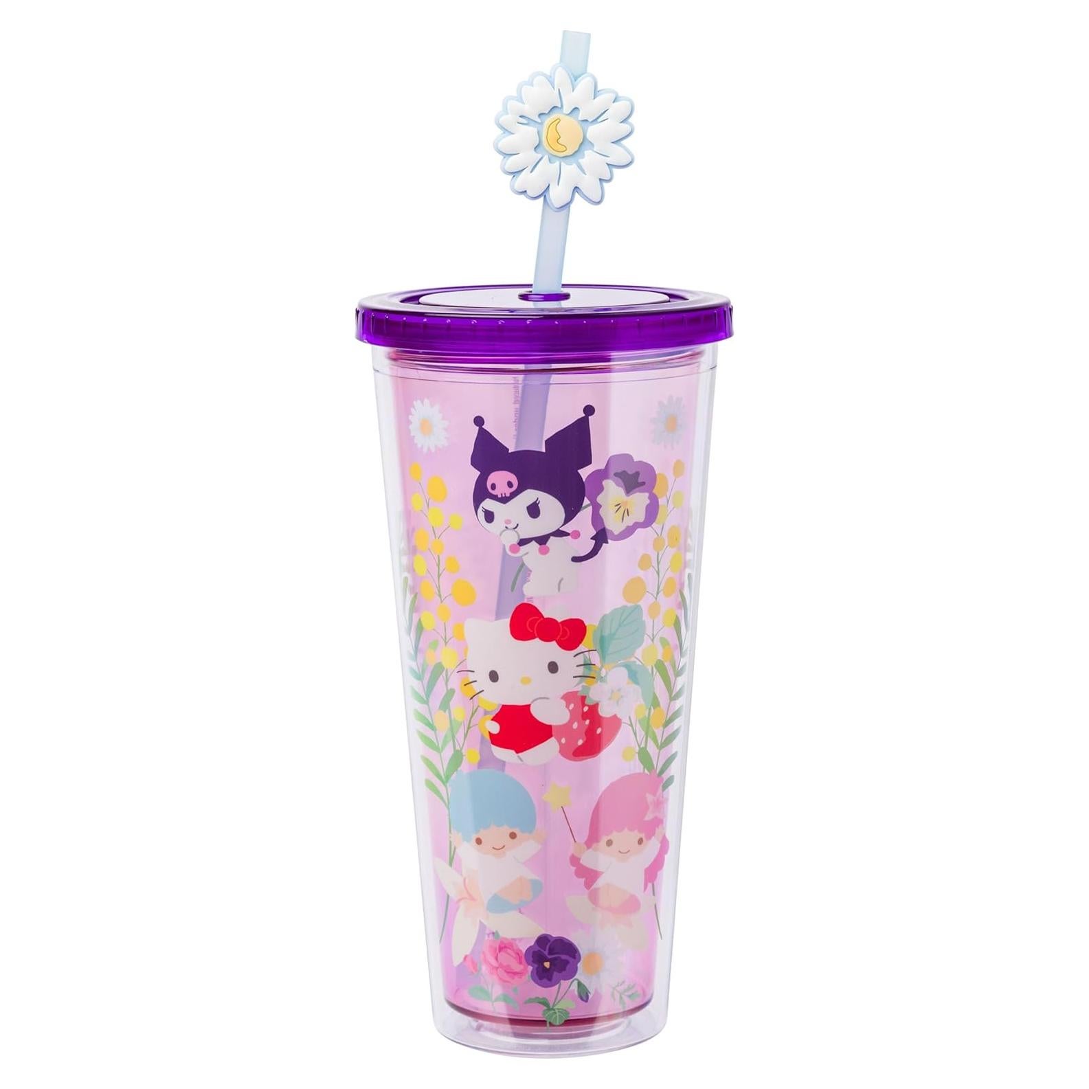 Taza Fría Plástico Silver Buffalo Hello Kitty 710 ml con Tapa