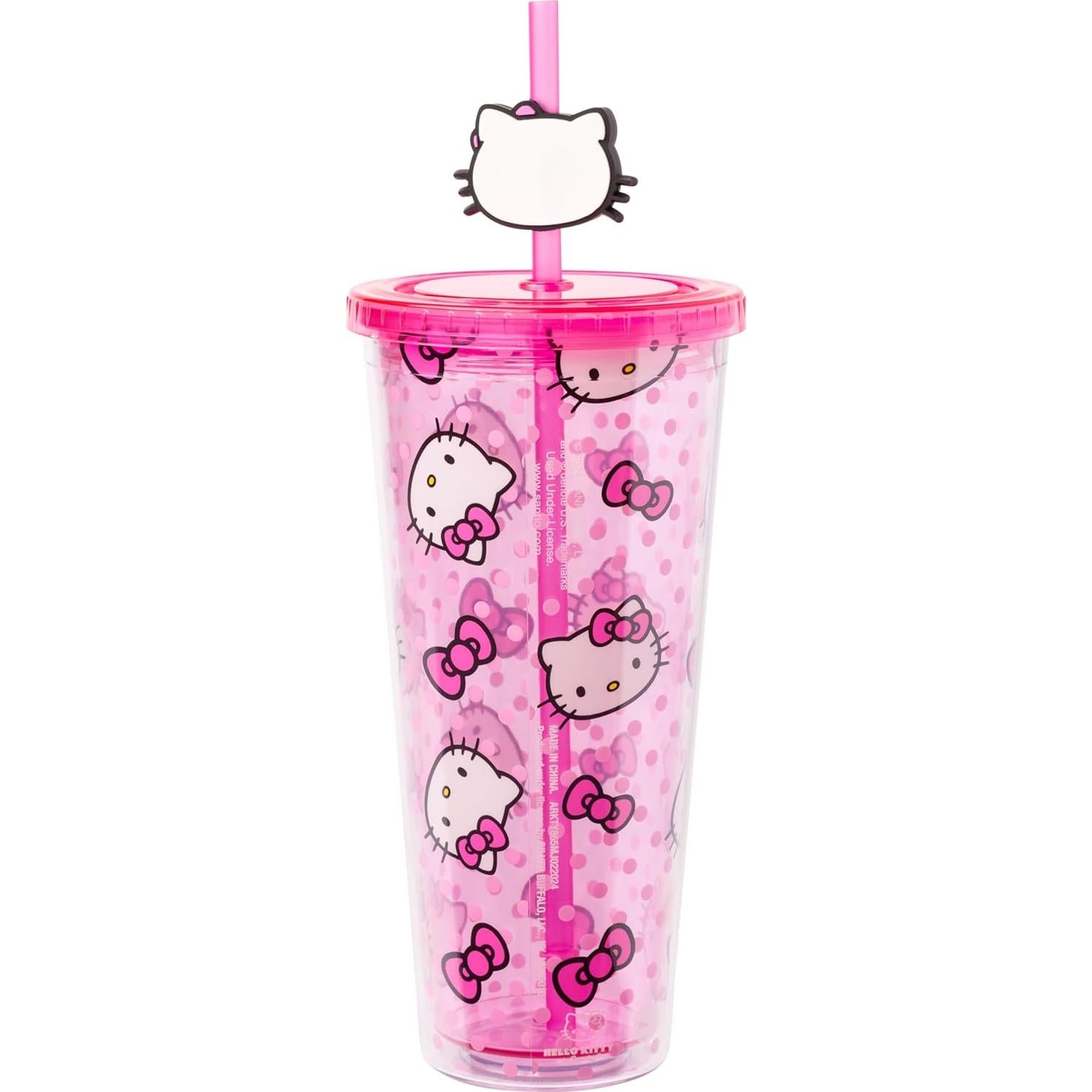 Taza Fría Silver Buffalo Hello Kitty 710 ml con Tapa y Popote