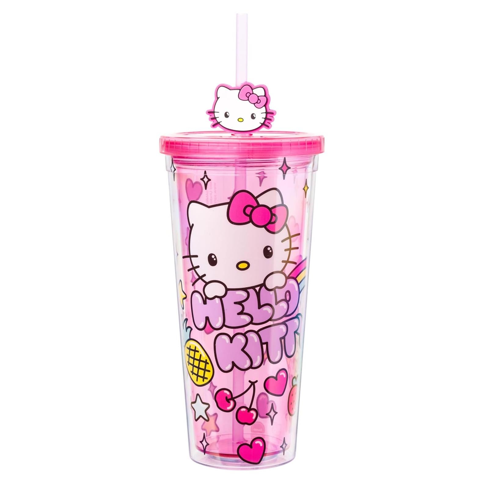 Taza Fría Hello Kitty 710 ml con Tapa y Popote Kawaii