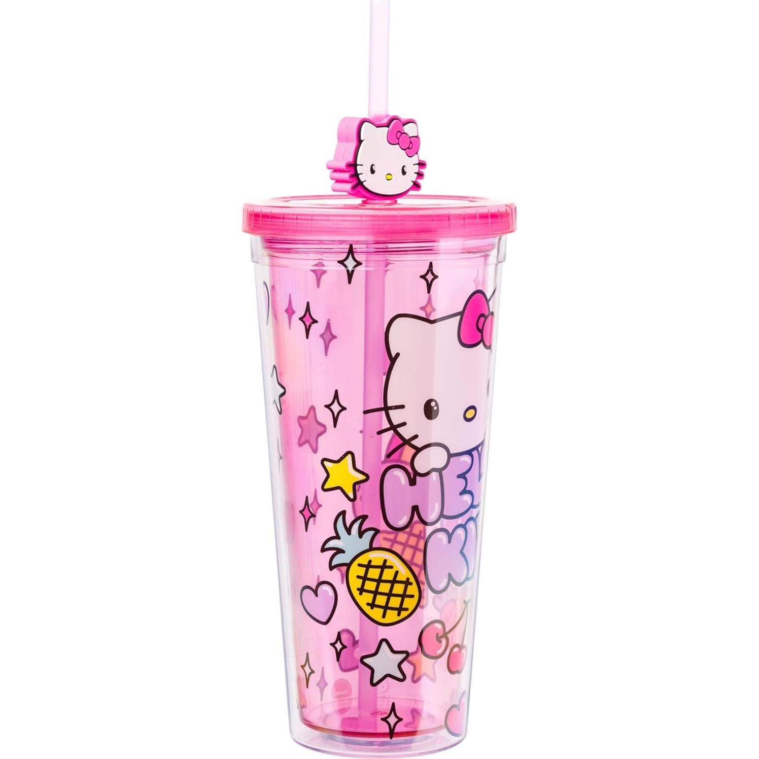 Taza Fría Hello Kitty 710 ml con Tapa y Popote Kawaii