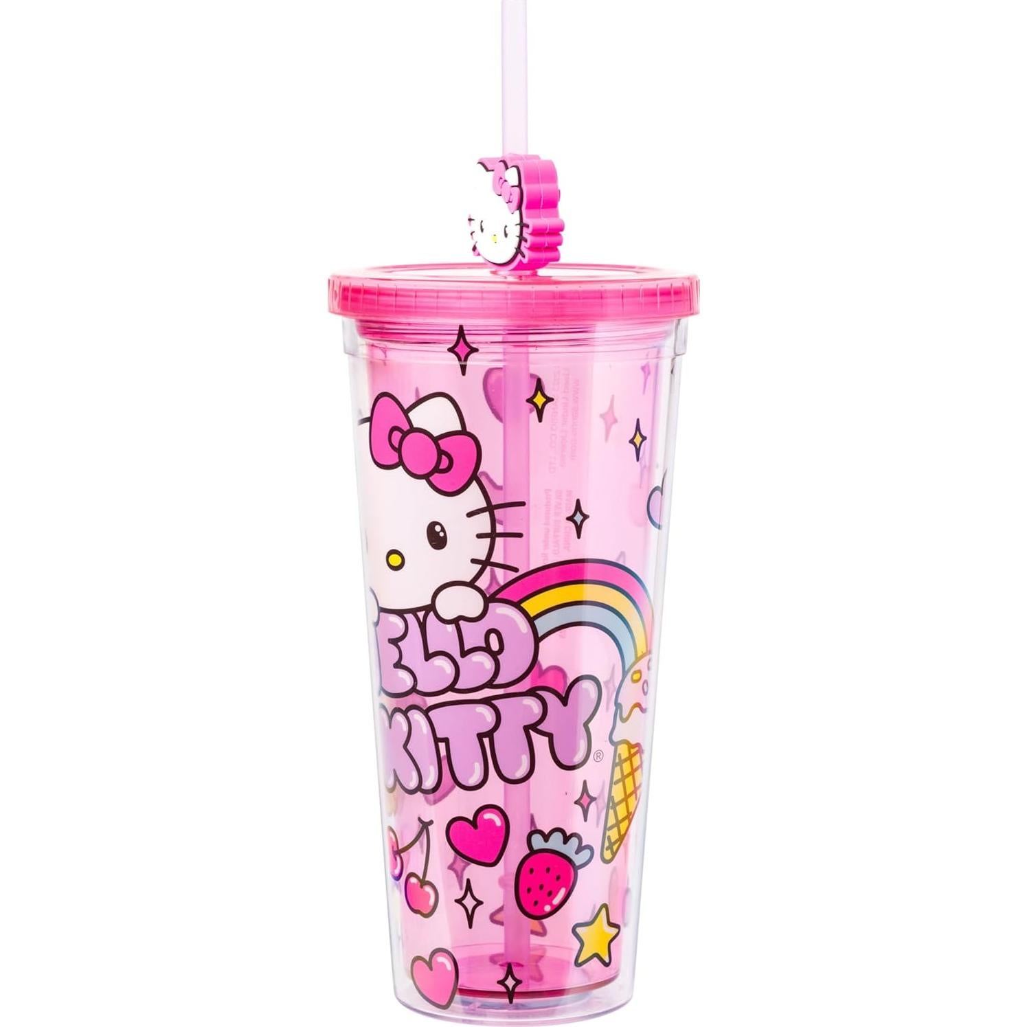 Taza Fría Hello Kitty 710 ml con Tapa y Popote Kawaii