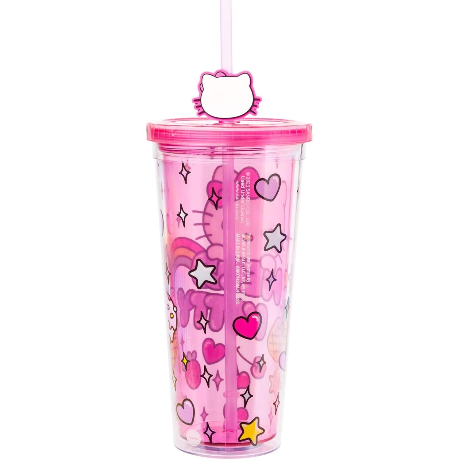 Taza Fría Hello Kitty 710 ml con Tapa y Popote Kawaii