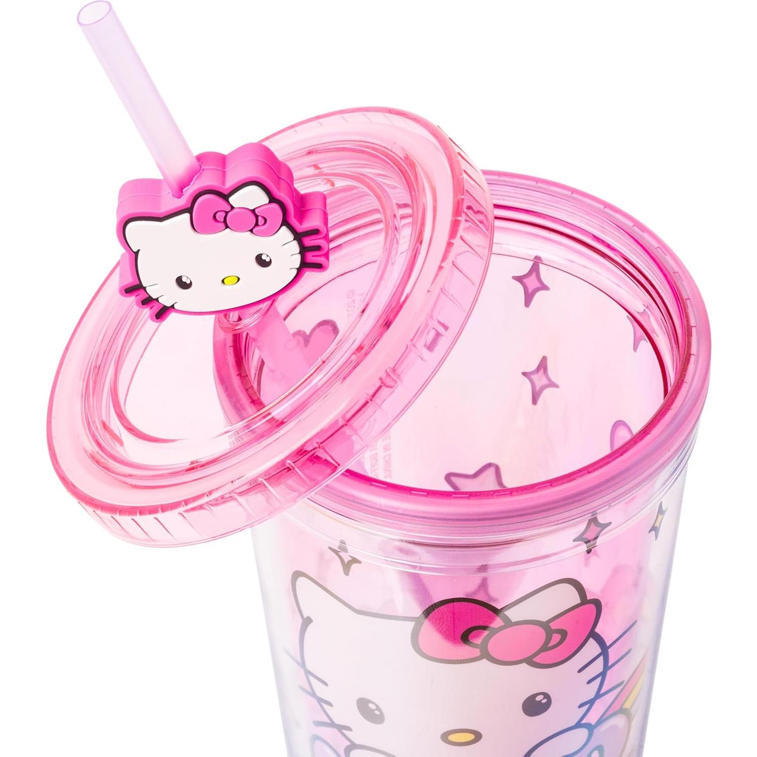 Taza Fría Hello Kitty 710 ml con Tapa y Popote Kawaii