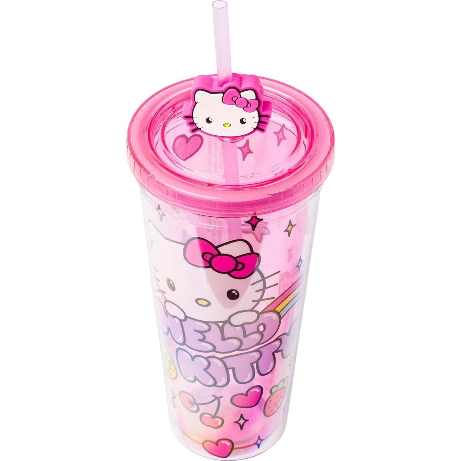 Taza Fría Hello Kitty 710 ml con Tapa y Popote Kawaii