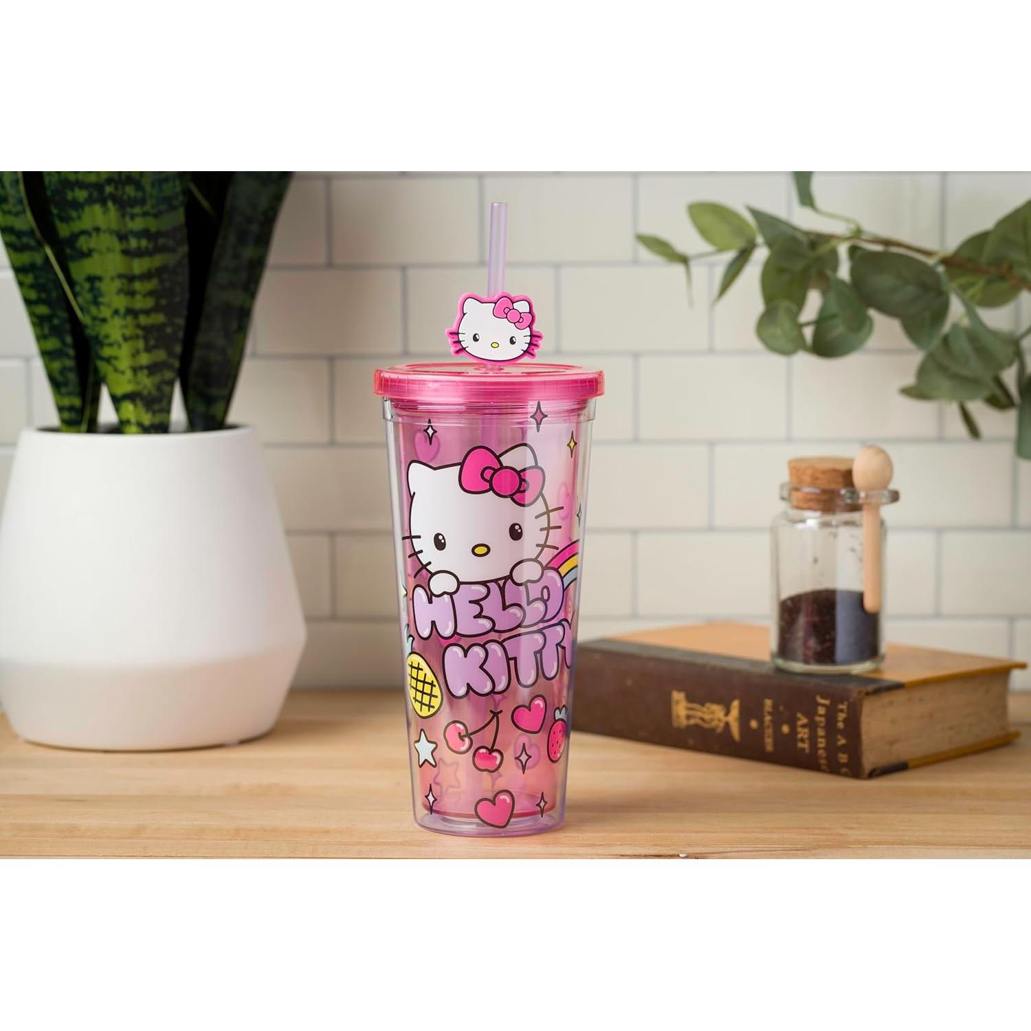 Taza Fría Hello Kitty 710 ml con Tapa y Popote Kawaii
