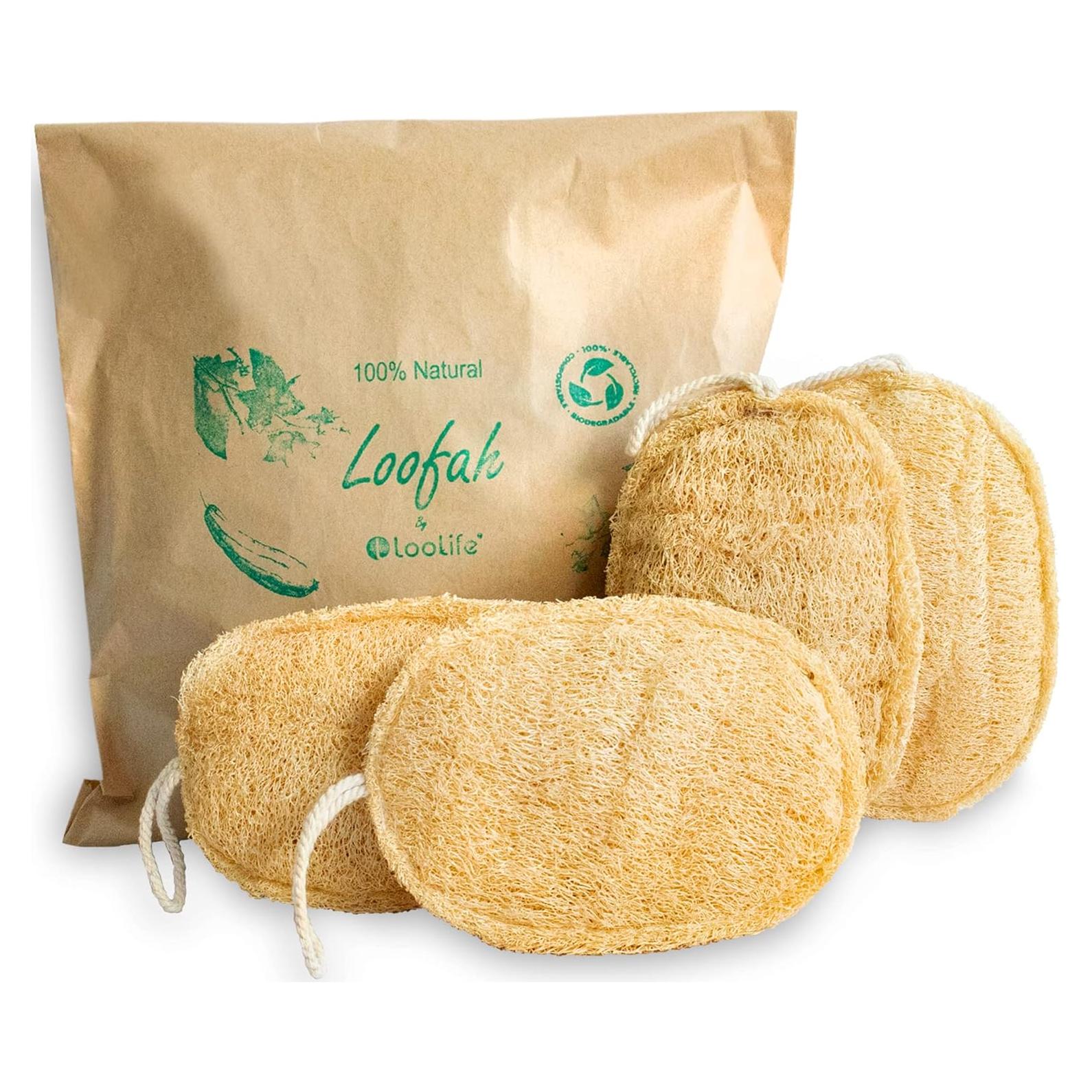 Esponja Exfoliante de Lufa Natural LooLife - Paquete de 4