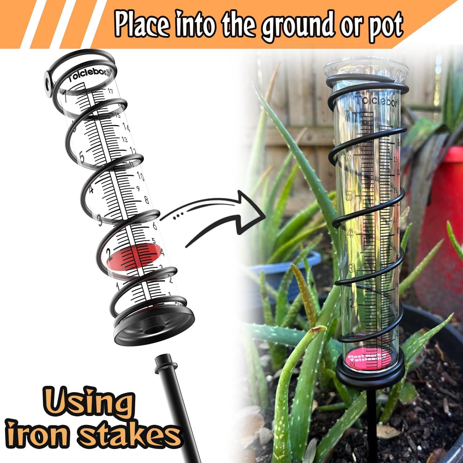 Pluviómetro Toiclebor RM-BS7-001, 17 cm, Soporte Metal, Doble Escala