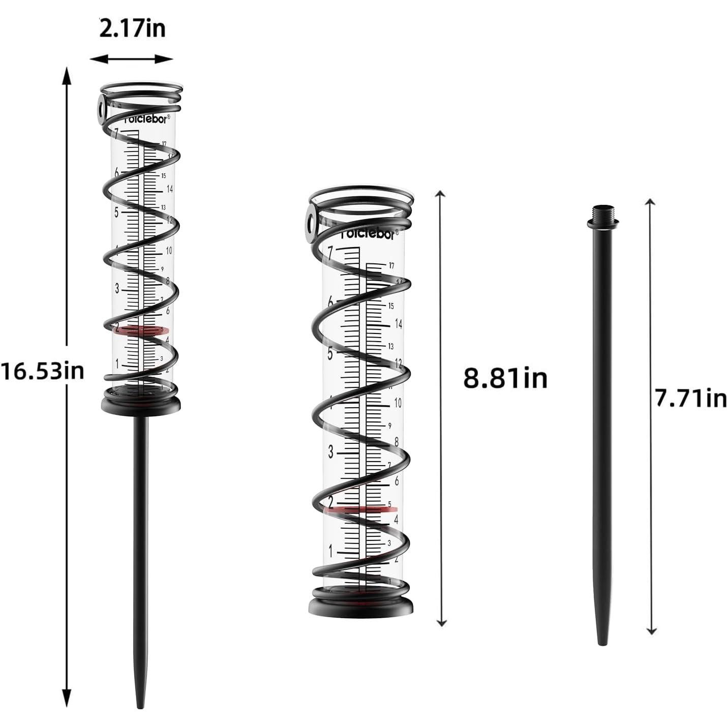 Pluviómetro Toiclebor RM-BS7-001, 17 cm, Soporte Metal, Doble Escala