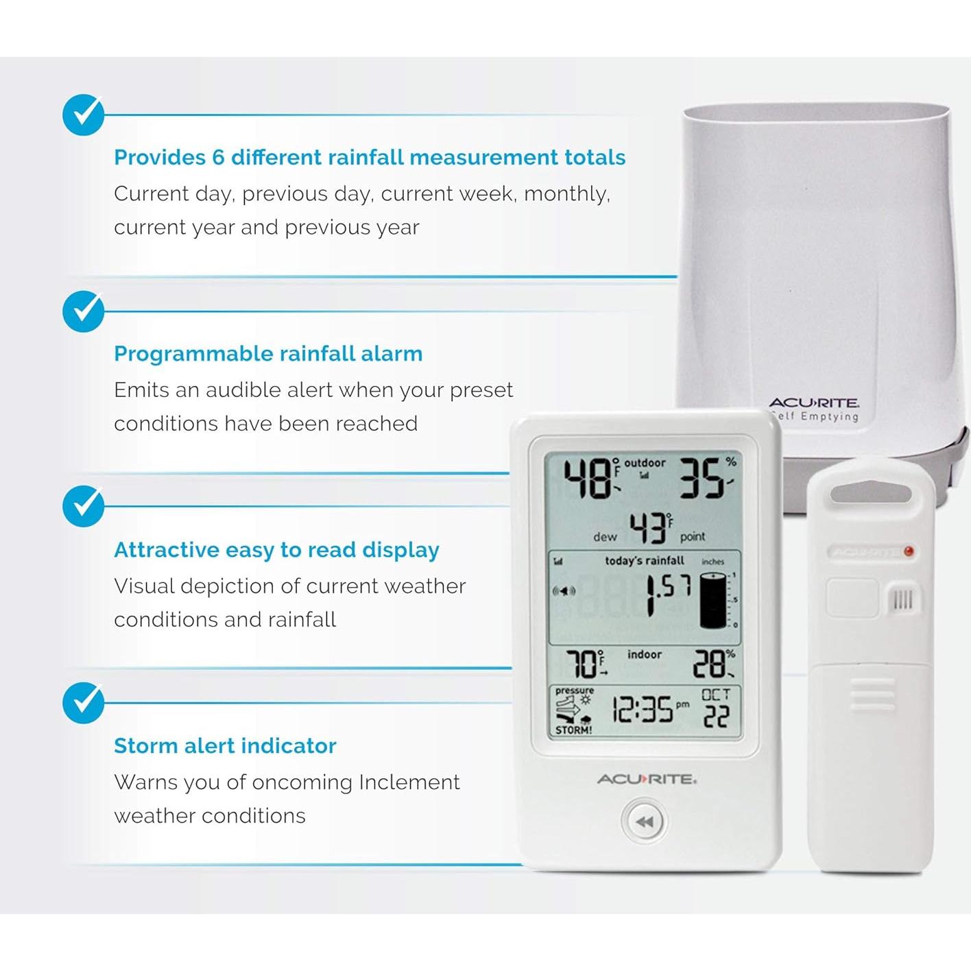 Pluviómetro AcuRite 01089M con Termómetro y Humedad