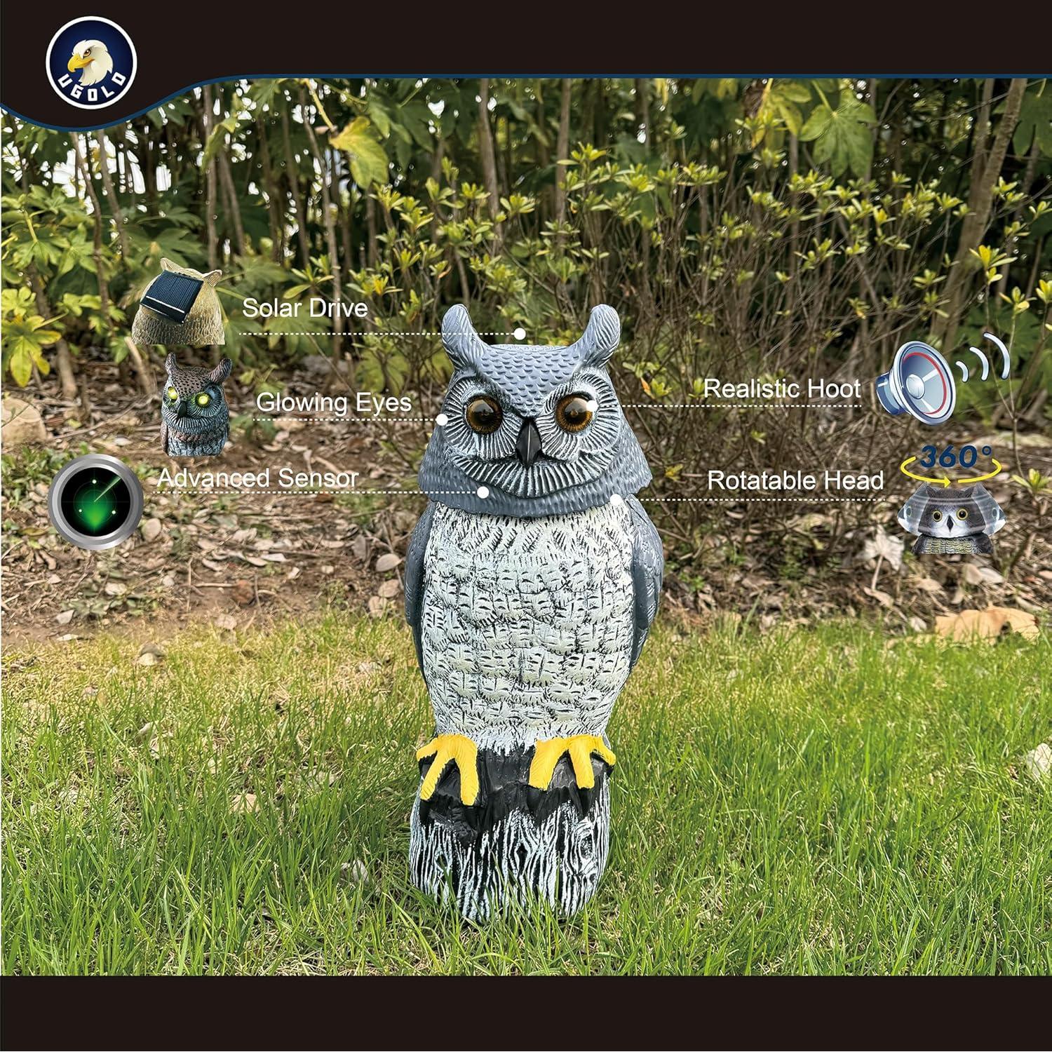 Búho de Jardín Solar Ugold con Movimiento y Ojos LED