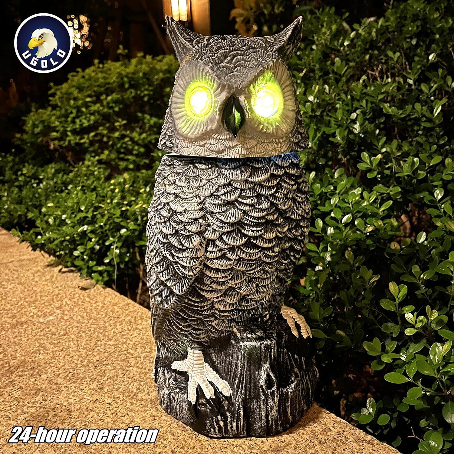 Búho de Nieve Solar Ugold 37.5 cm con Ojos Brillantes