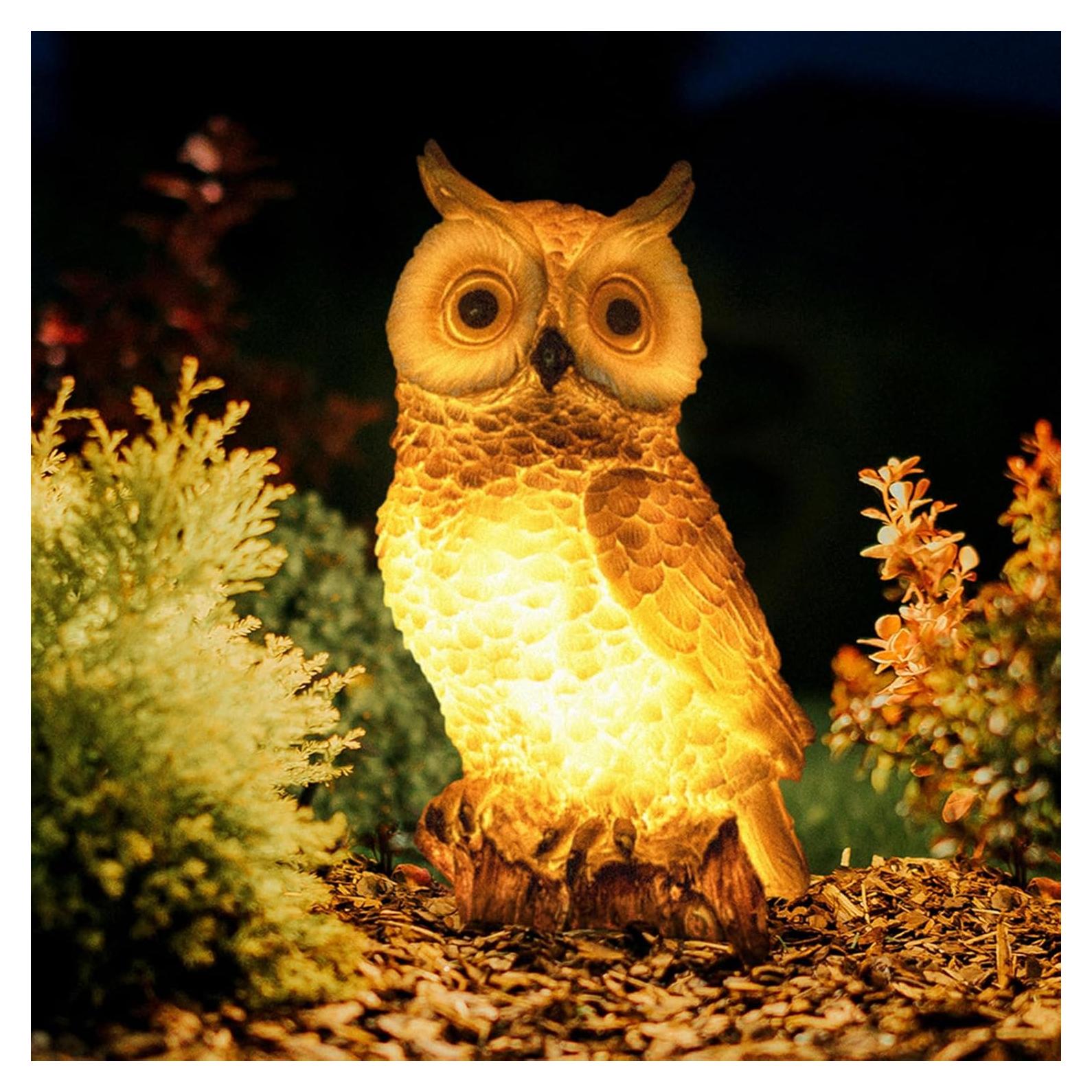 Estatua de Búho Solar de Resina Marrón para Jardín 26cm