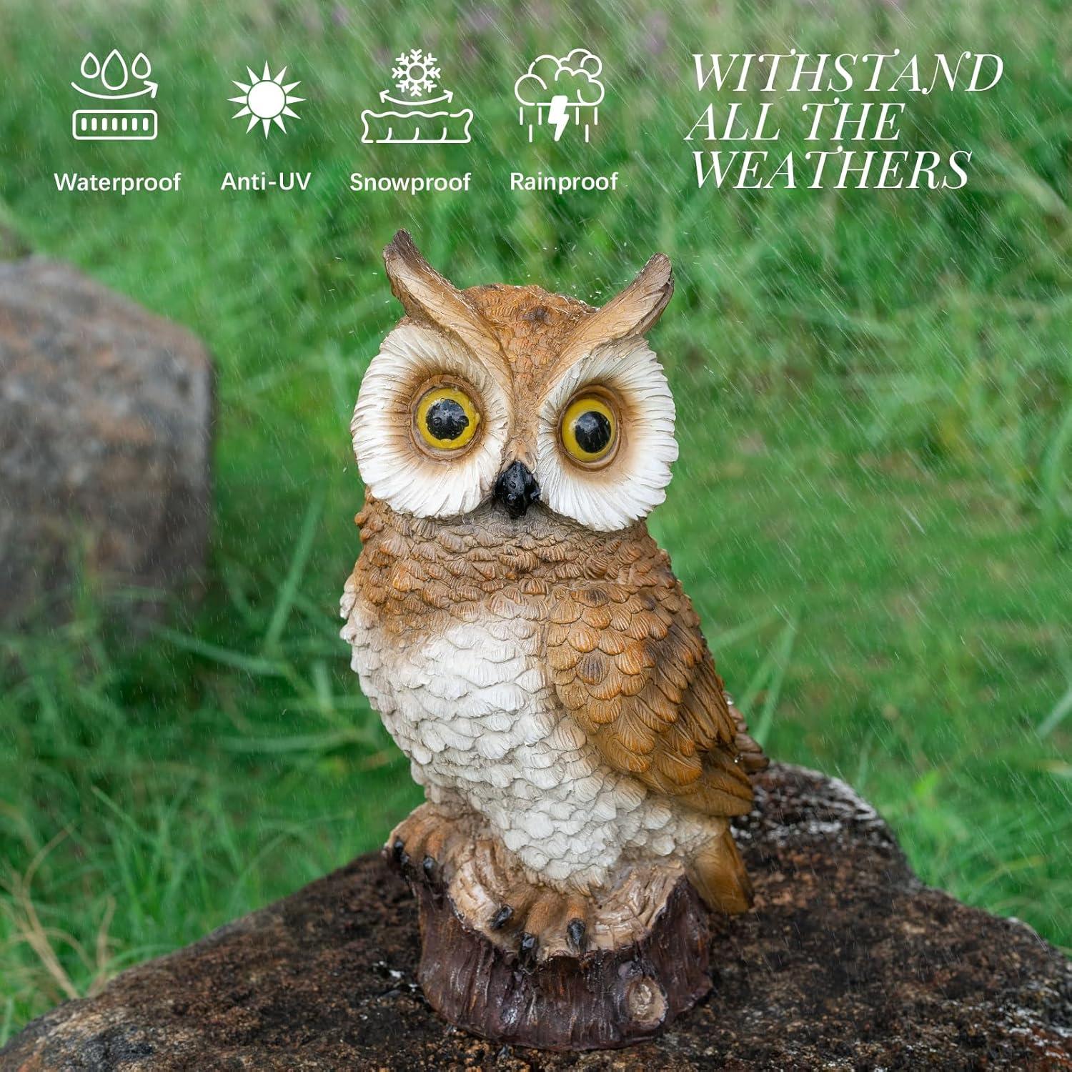Estatua de Búho Solar de Resina Marrón para Jardín 26cm