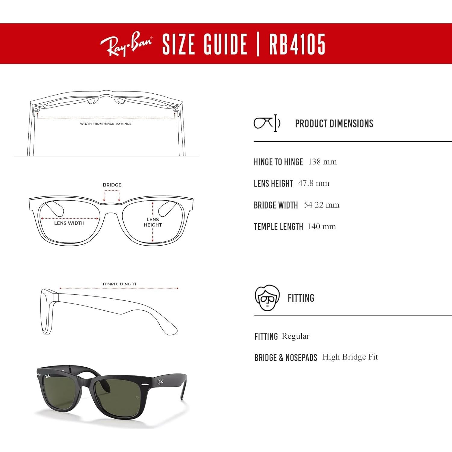 Gafas de sol Ray-Ban RB4105 Wayfarer Plegables + Kit de Cuidado