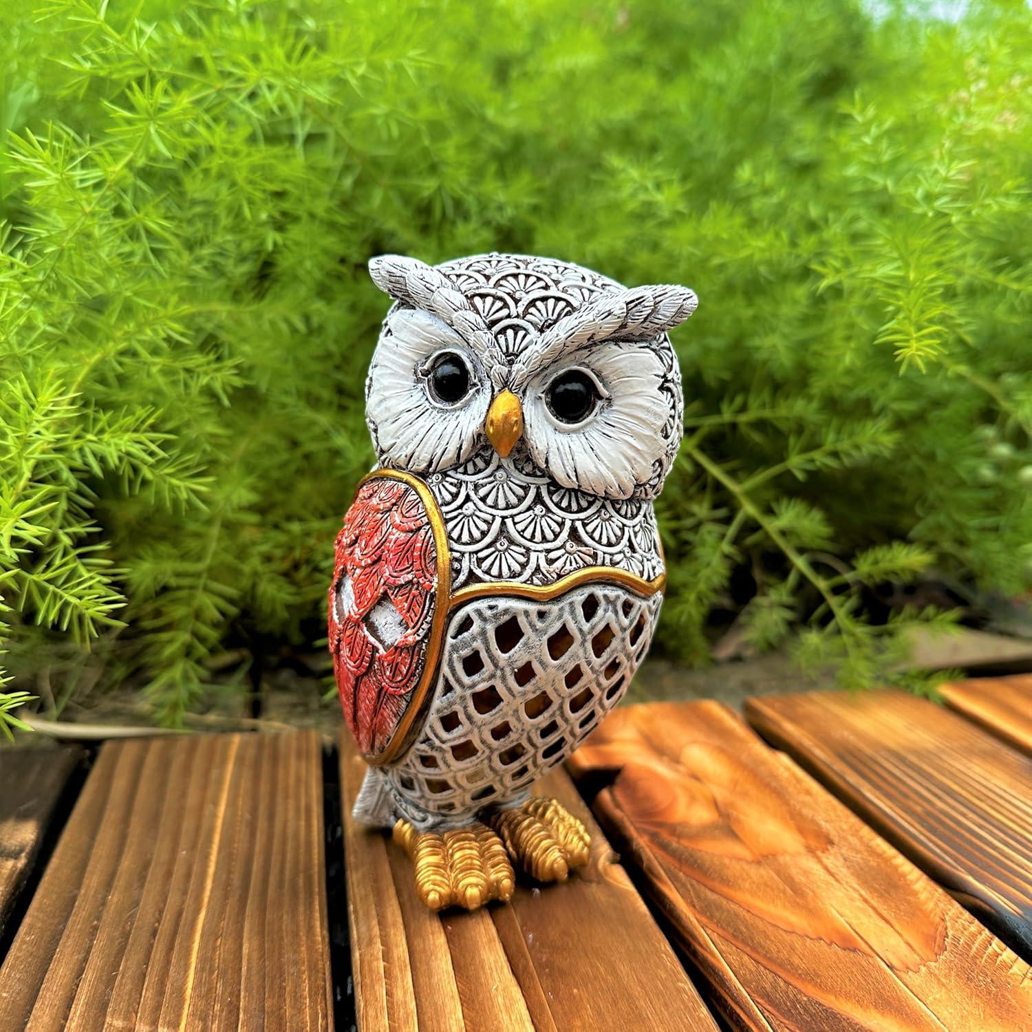 Estatua de Búho Solar Decorativa xxoasis - 5.9" Resina Impermeable