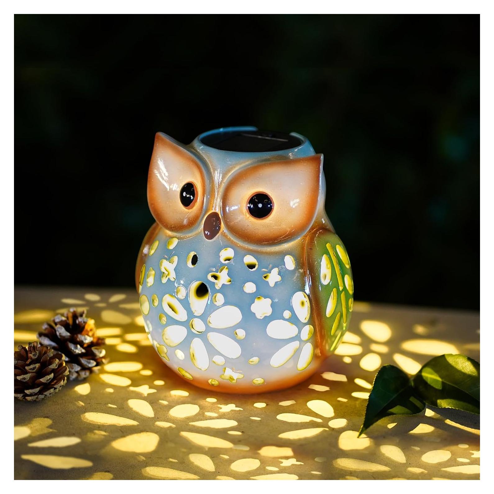 MININOVA Garden Statues Owl Solar Lantern Hollow Out Waterproof Resin Outdoor Ornaments Decorative Lights Graduation Gifts for Daughter Kids