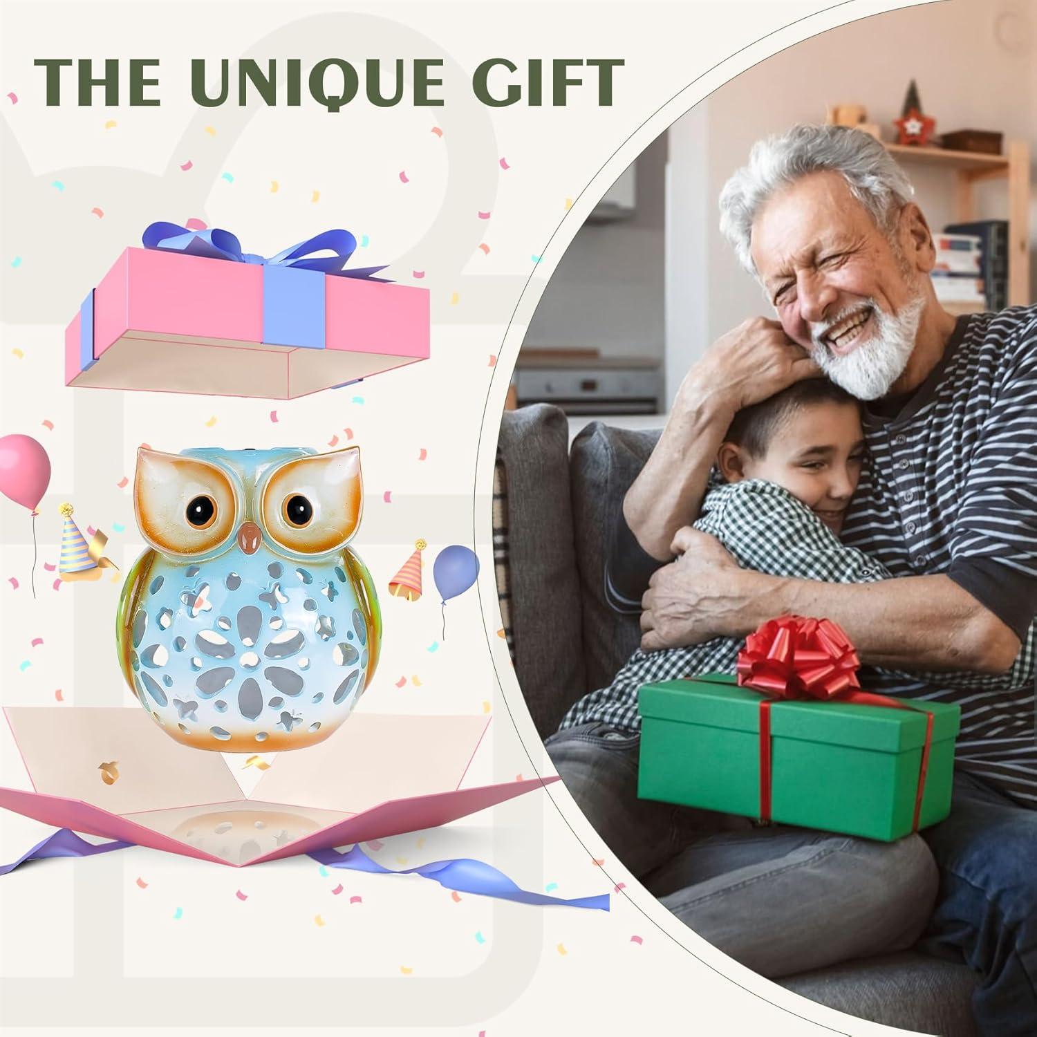 MININOVA Garden Statues Owl Solar Lantern Hollow Out Waterproof Resin Outdoor Ornaments Decorative Lights Graduation Gifts for Daughter Kids