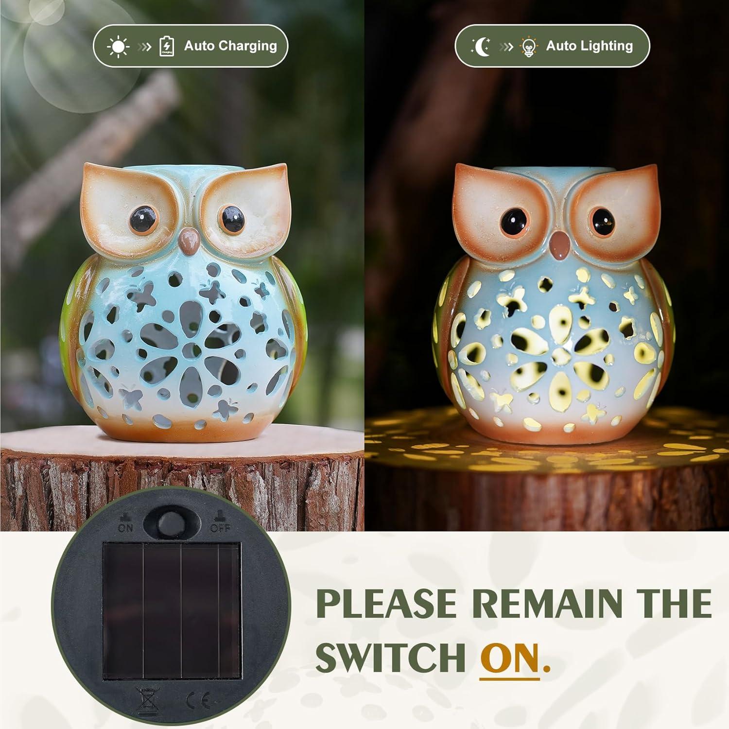 MININOVA Garden Statues Owl Solar Lantern Hollow Out Waterproof Resin Outdoor Ornaments Decorative Lights Graduation Gifts for Daughter Kids