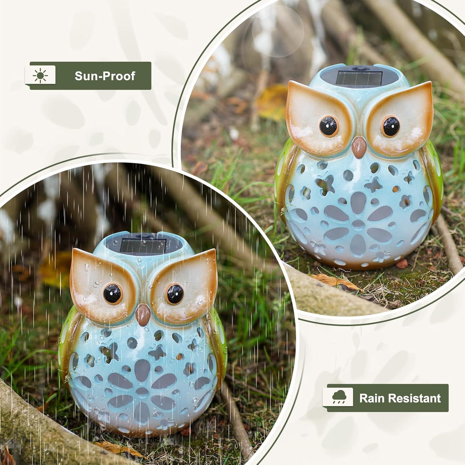 MININOVA Garden Statues Owl Solar Lantern Hollow Out Waterproof Resin Outdoor Ornaments Decorative Lights Graduation Gifts for Daughter Kids