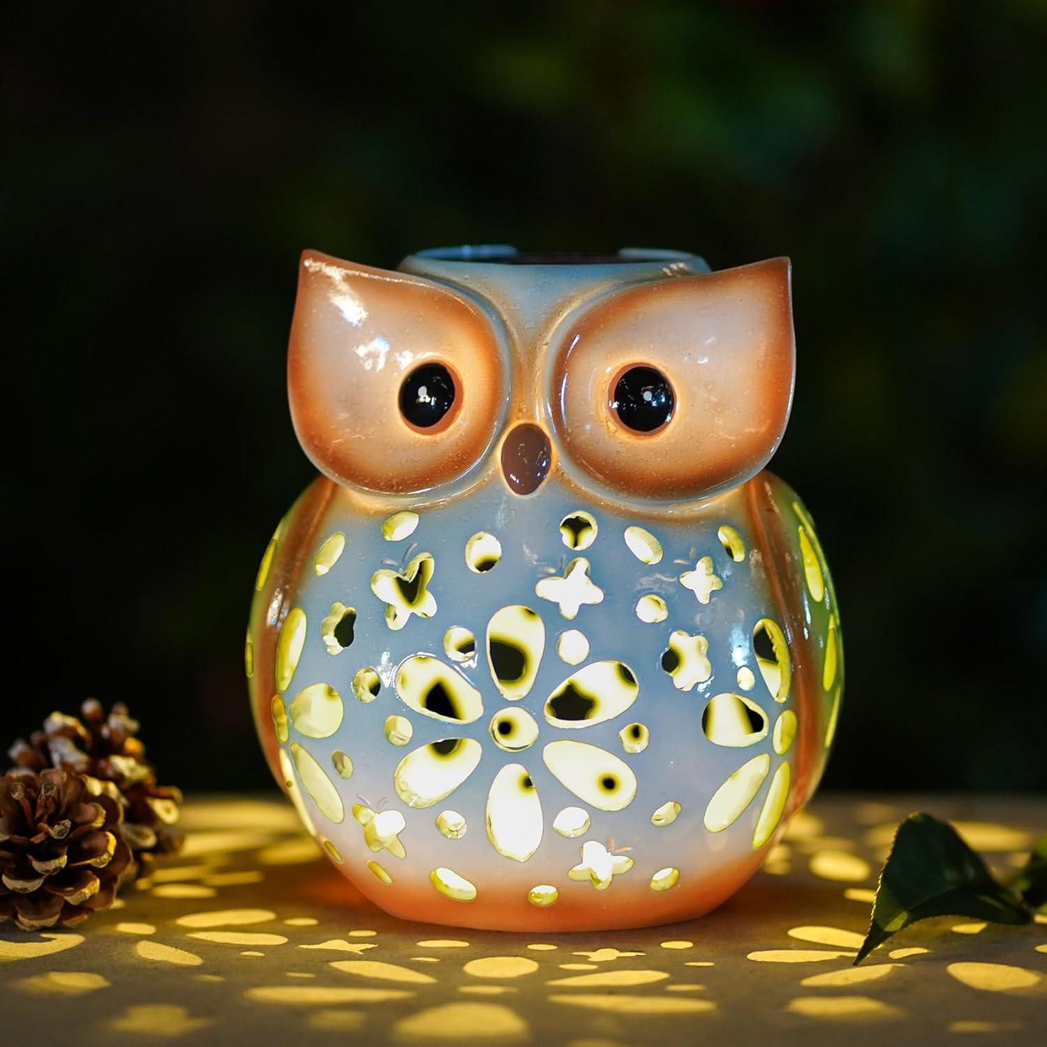 MININOVA Garden Statues Owl Solar Lantern Hollow Out Waterproof Resin Outdoor Ornaments Decorative Lights Graduation Gifts for Daughter Kids