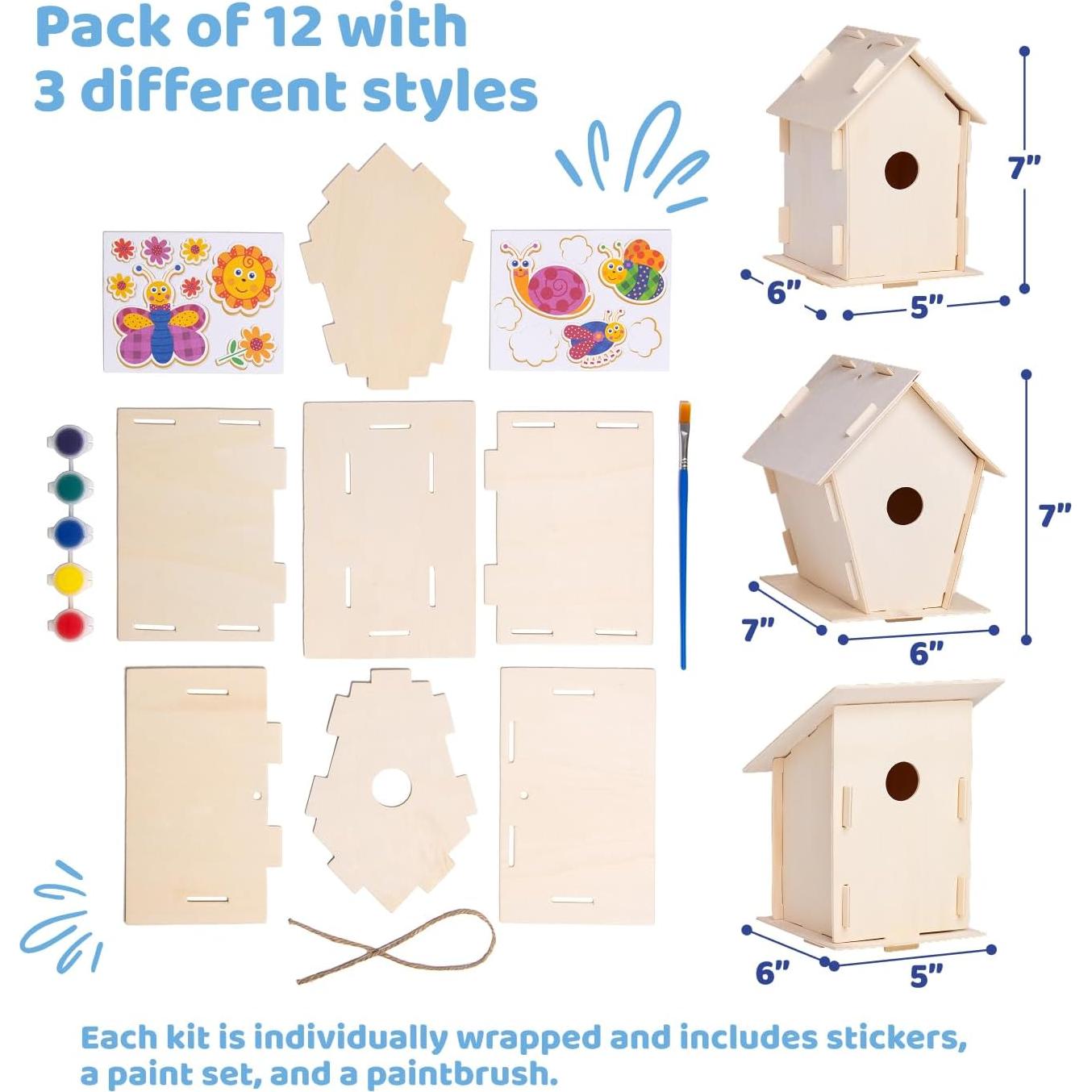 Kit de Manualidades para Aves Neliblu - 12 Casas de Madera DIY