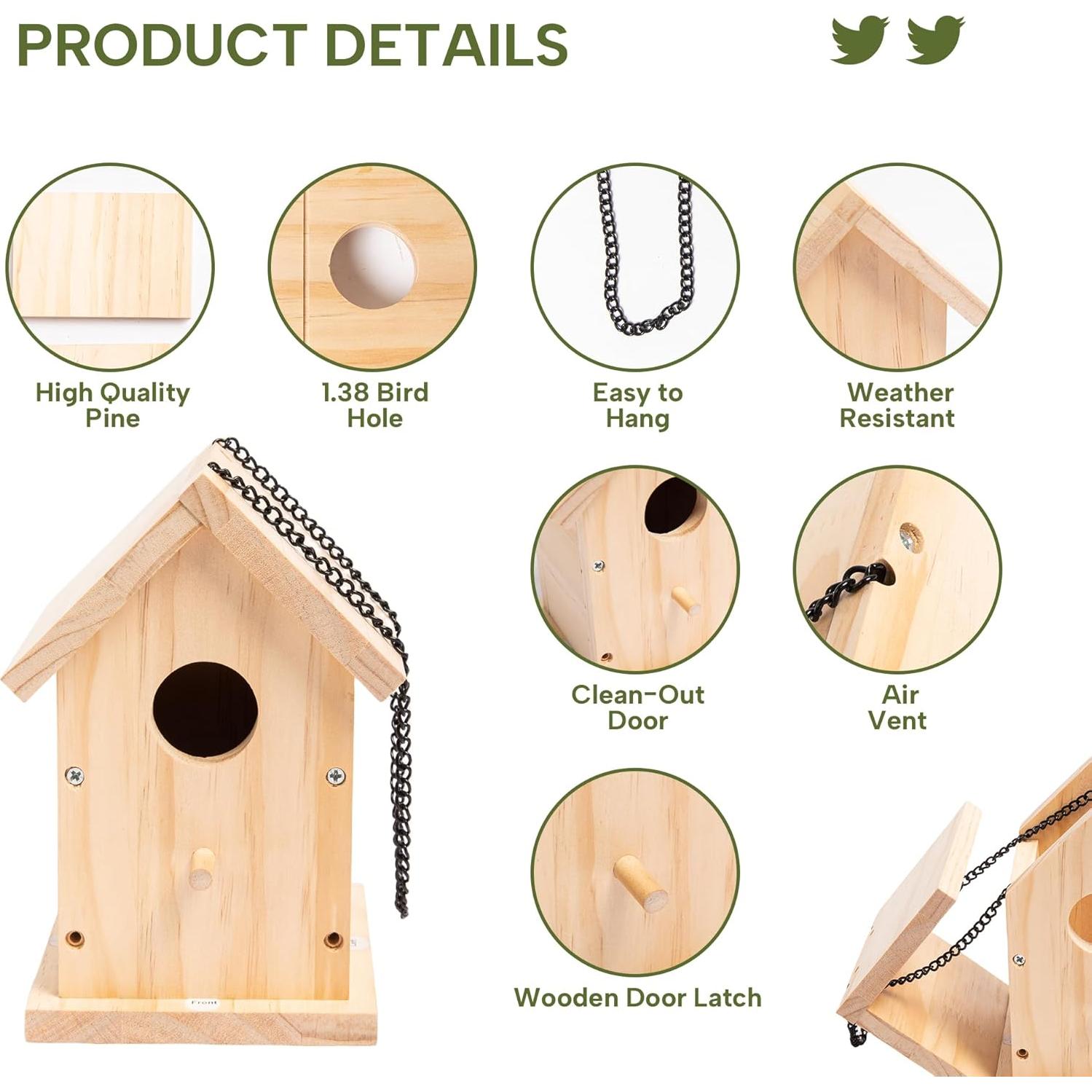 Casas para Aves HPC Decor 2 Pack Madera Natural 12x12 cm