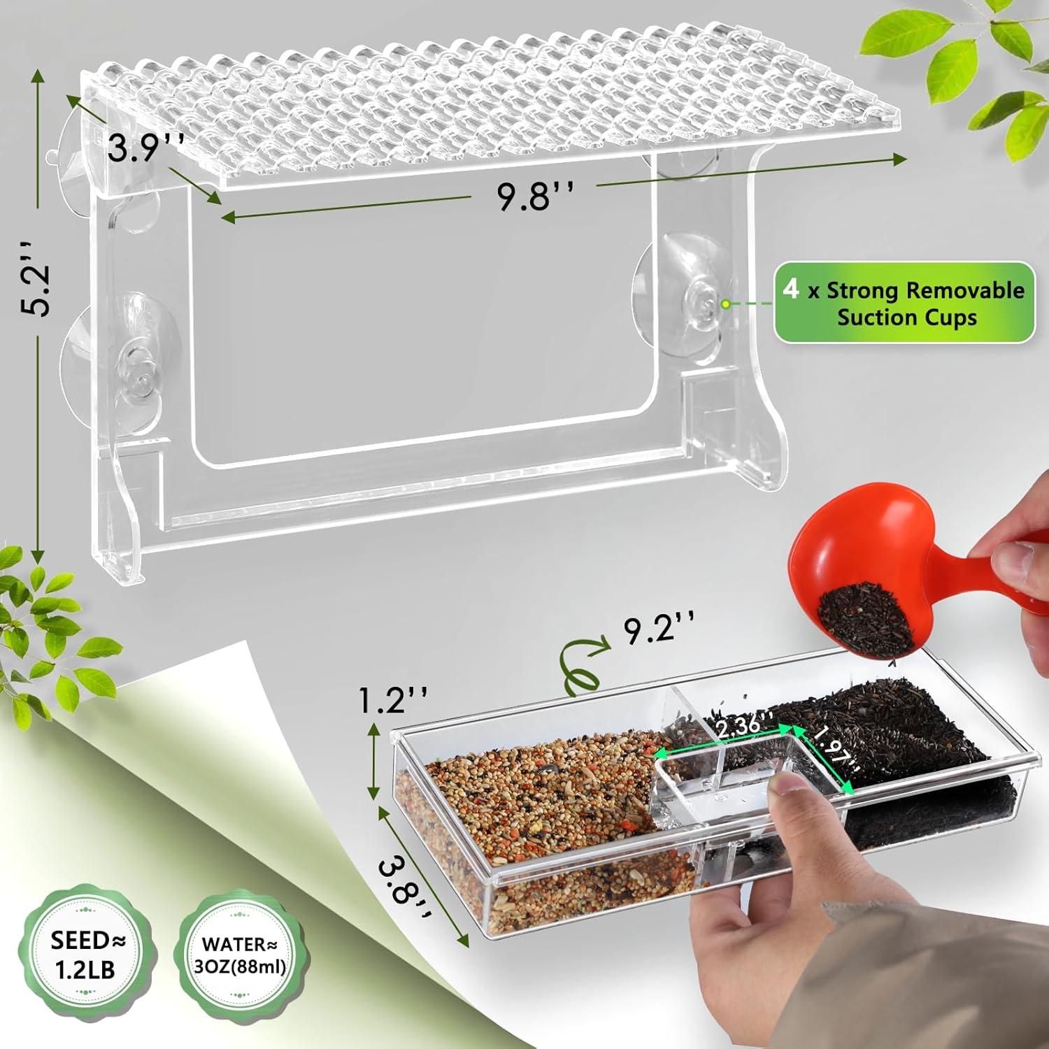 Comedero para Aves Gbekery de Ventana Acrílico con Bandeja