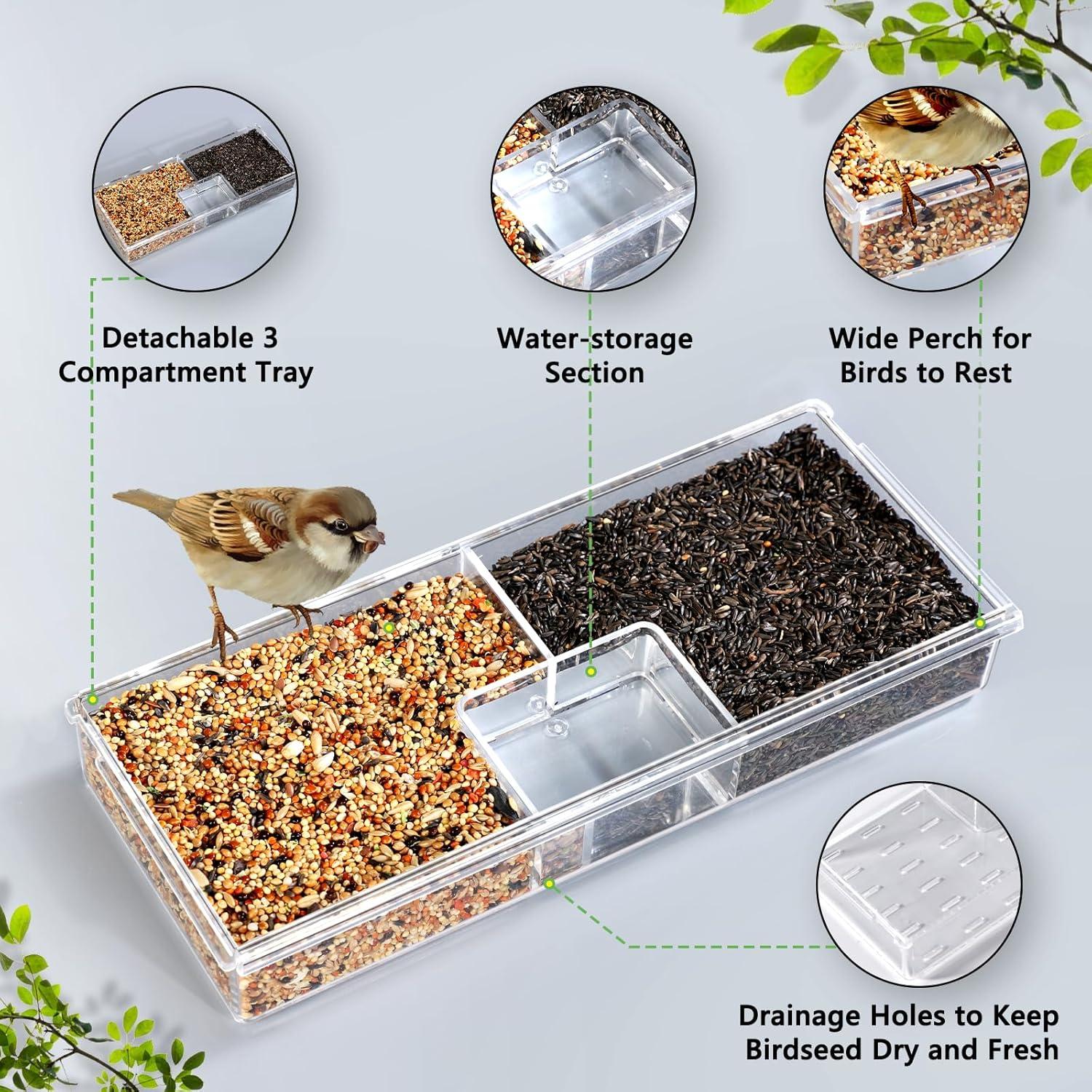 Comedero para Aves Gbekery de Ventana Acrílico con Bandeja