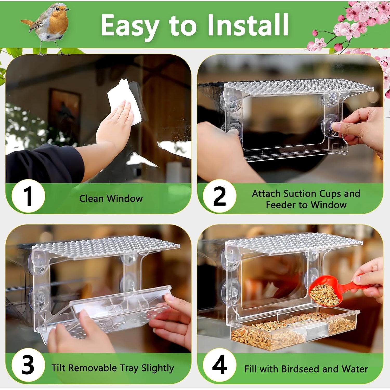 Comedero para Aves Gbekery de Ventana Acrílico con Bandeja