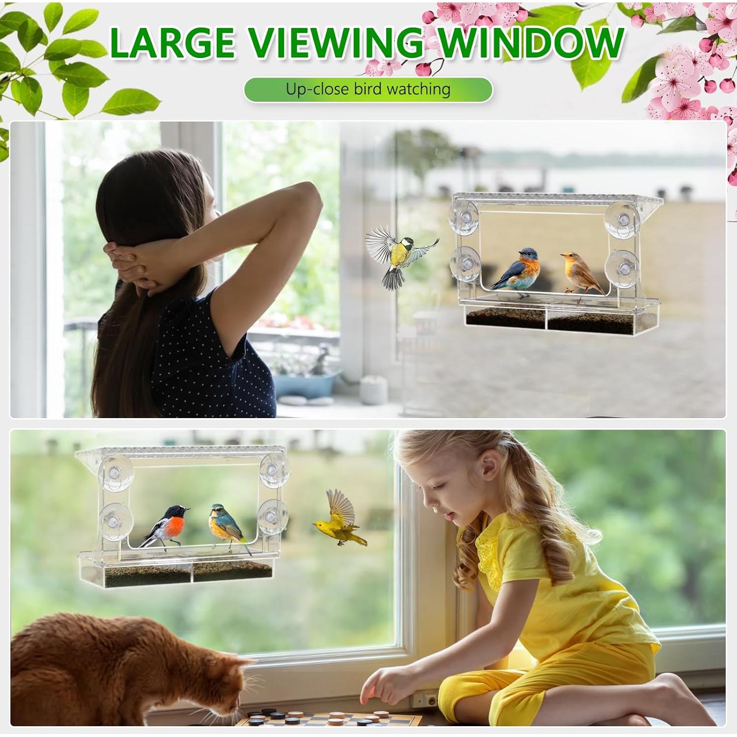 Comedero para Aves Gbekery de Ventana Acrílico con Bandeja