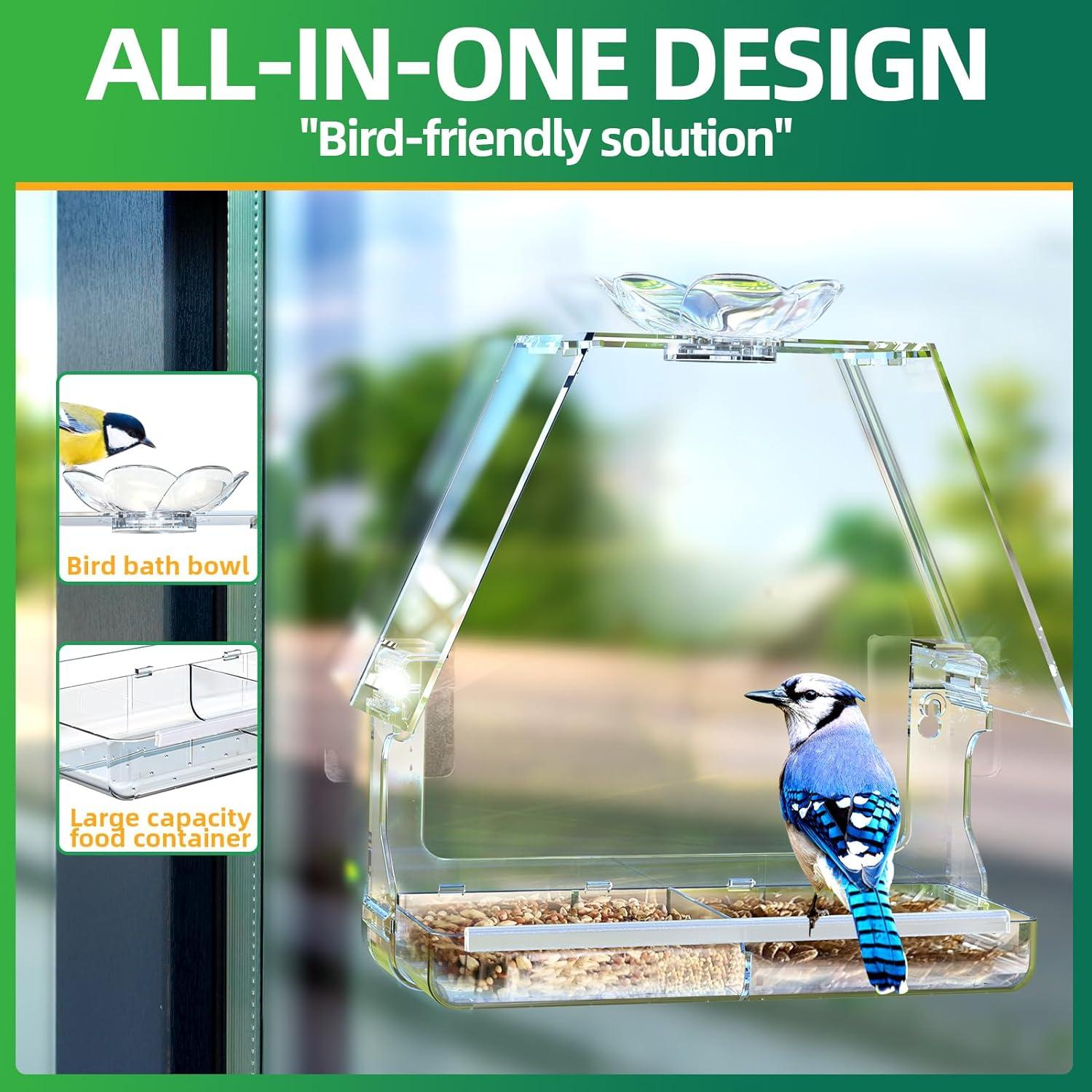 Comedero para Aves de Ventana WENMIXER con Ventosas y Ganchos