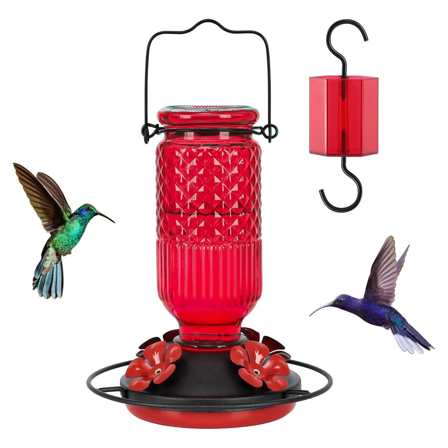 Alimentador de Colibríes de Vidrio Feed Garden 16 oz Rojo