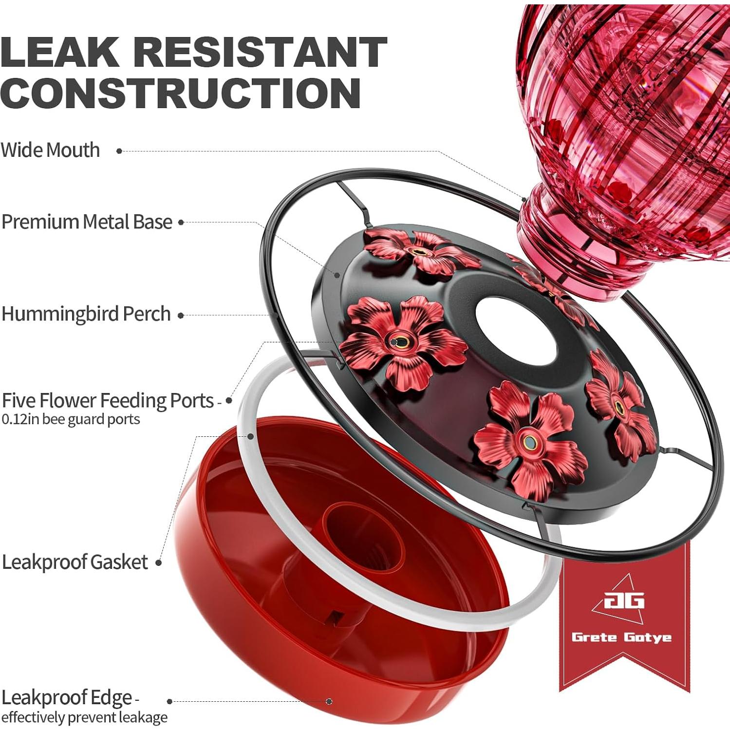 Alimentador de Colibrí de Vidrio Grete Gotye 0.73kg 5 Puertos