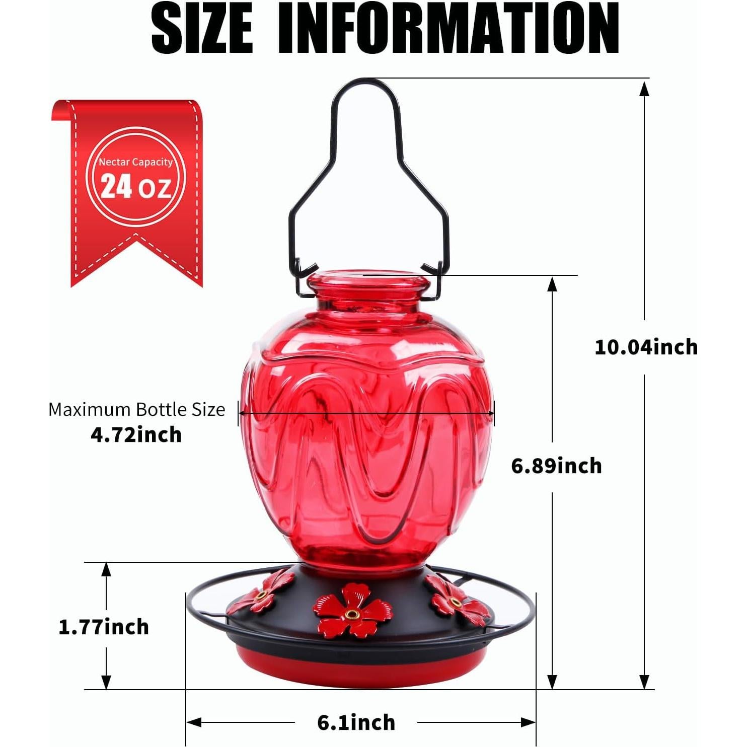 Alimentador de Colibríes MCHBF de Vidrio 24Oz con 5 Puertos