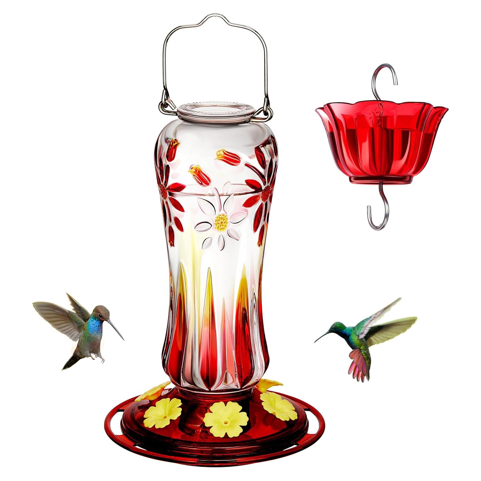 Alimentador de Colibrí Kingsyard de Vidrio 709 ml Rojo Colgante