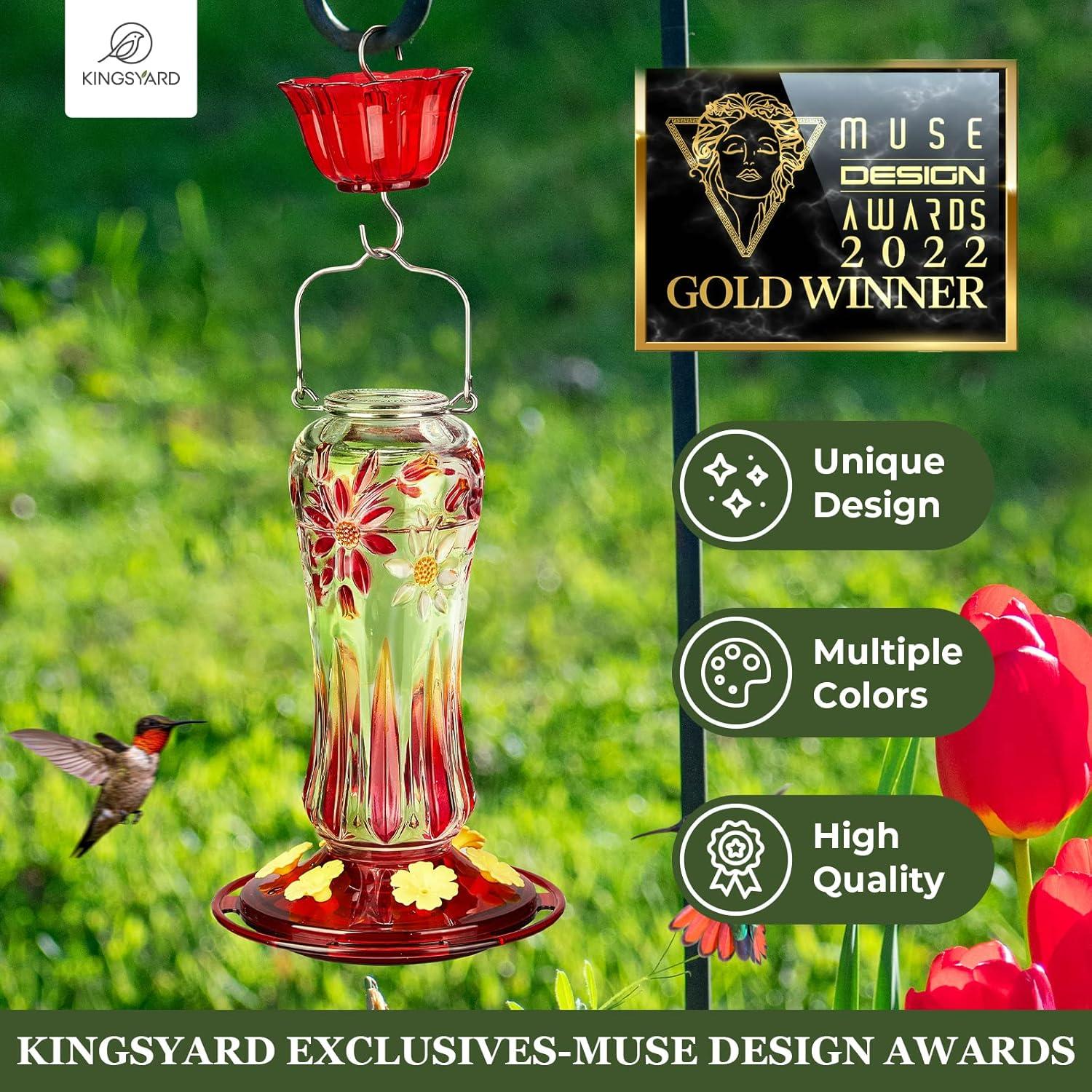 Alimentador de Colibrí Kingsyard de Vidrio 709 ml Rojo Colgante