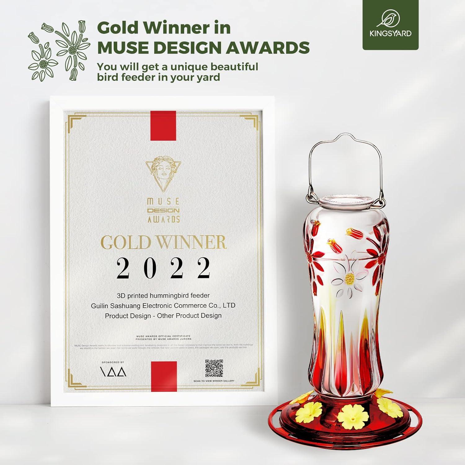 Alimentador de Colibrí Kingsyard de Vidrio 709 ml Rojo Colgante