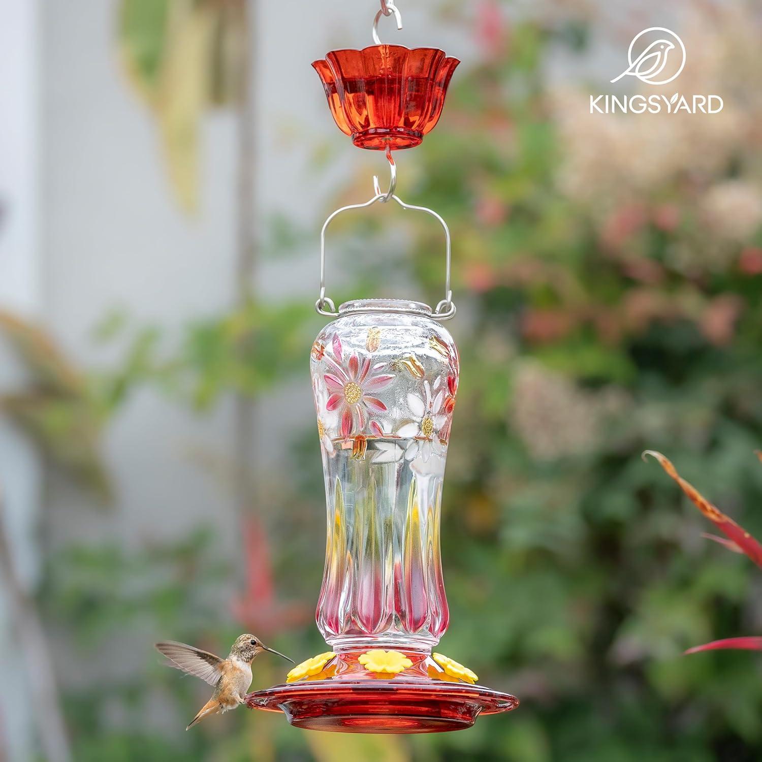 Alimentador de Colibrí Kingsyard de Vidrio 709 ml Rojo Colgante