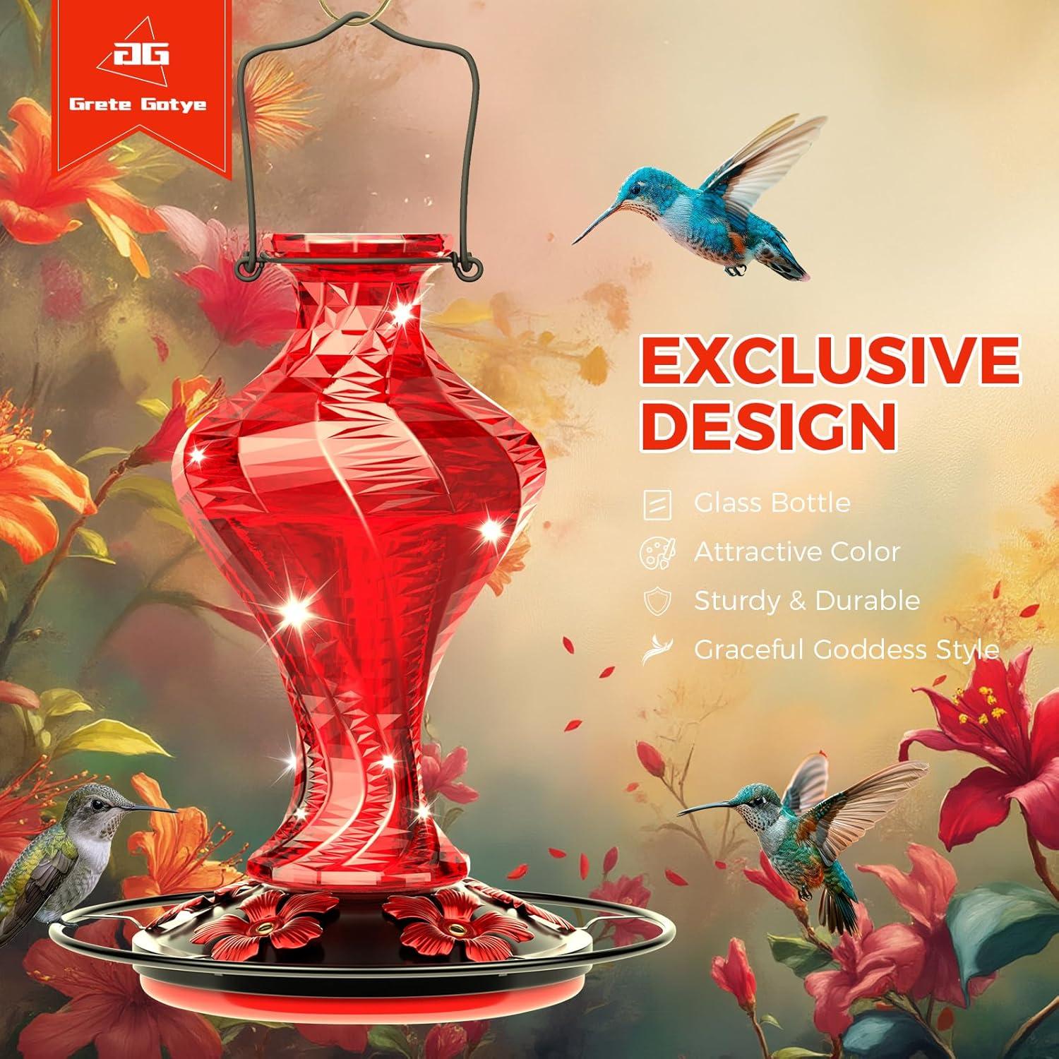 Alimentador de Colibríes de Vidrio Grete Gotye 20 Oz Rojo
