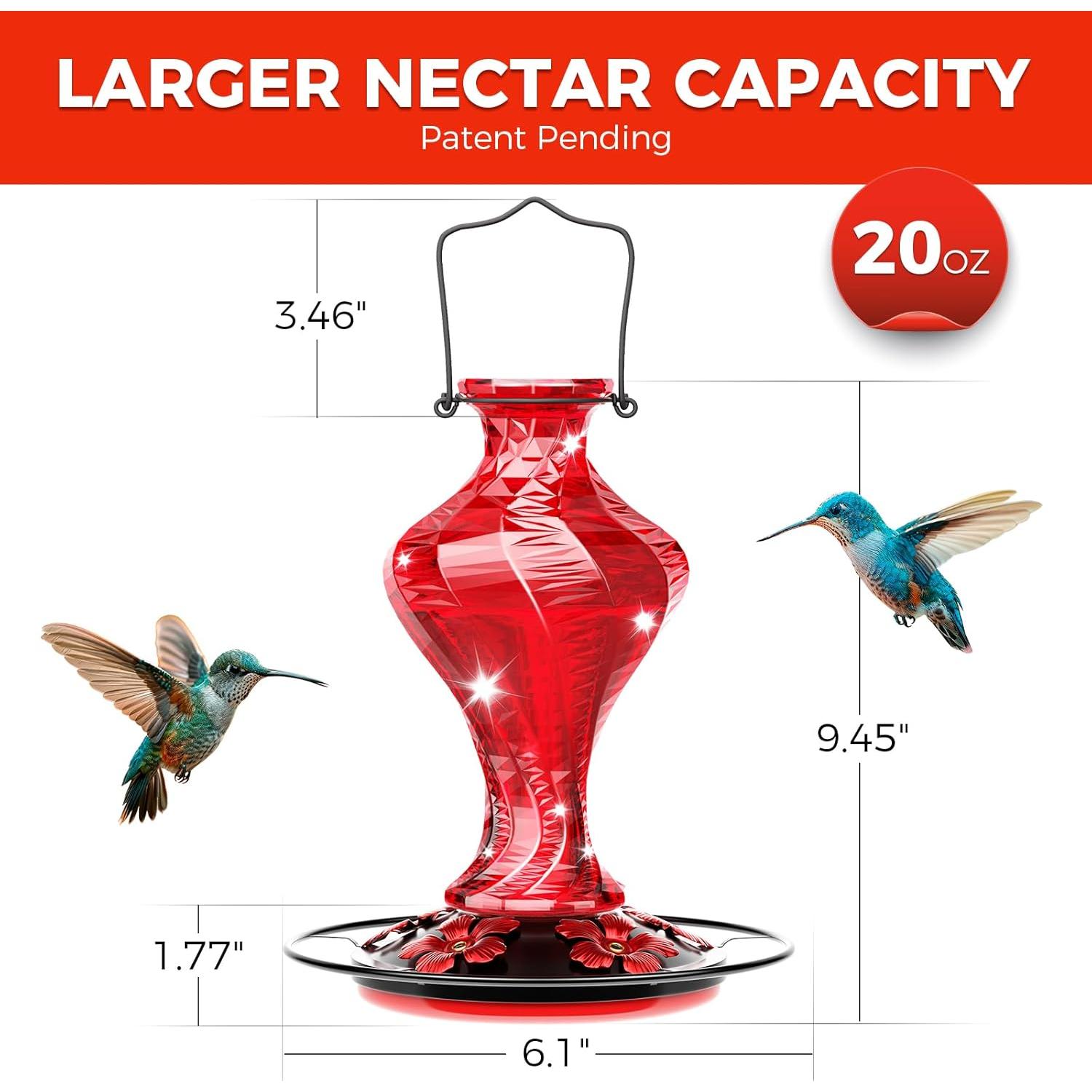 Alimentador de Colibríes de Vidrio Grete Gotye 20 Oz Rojo