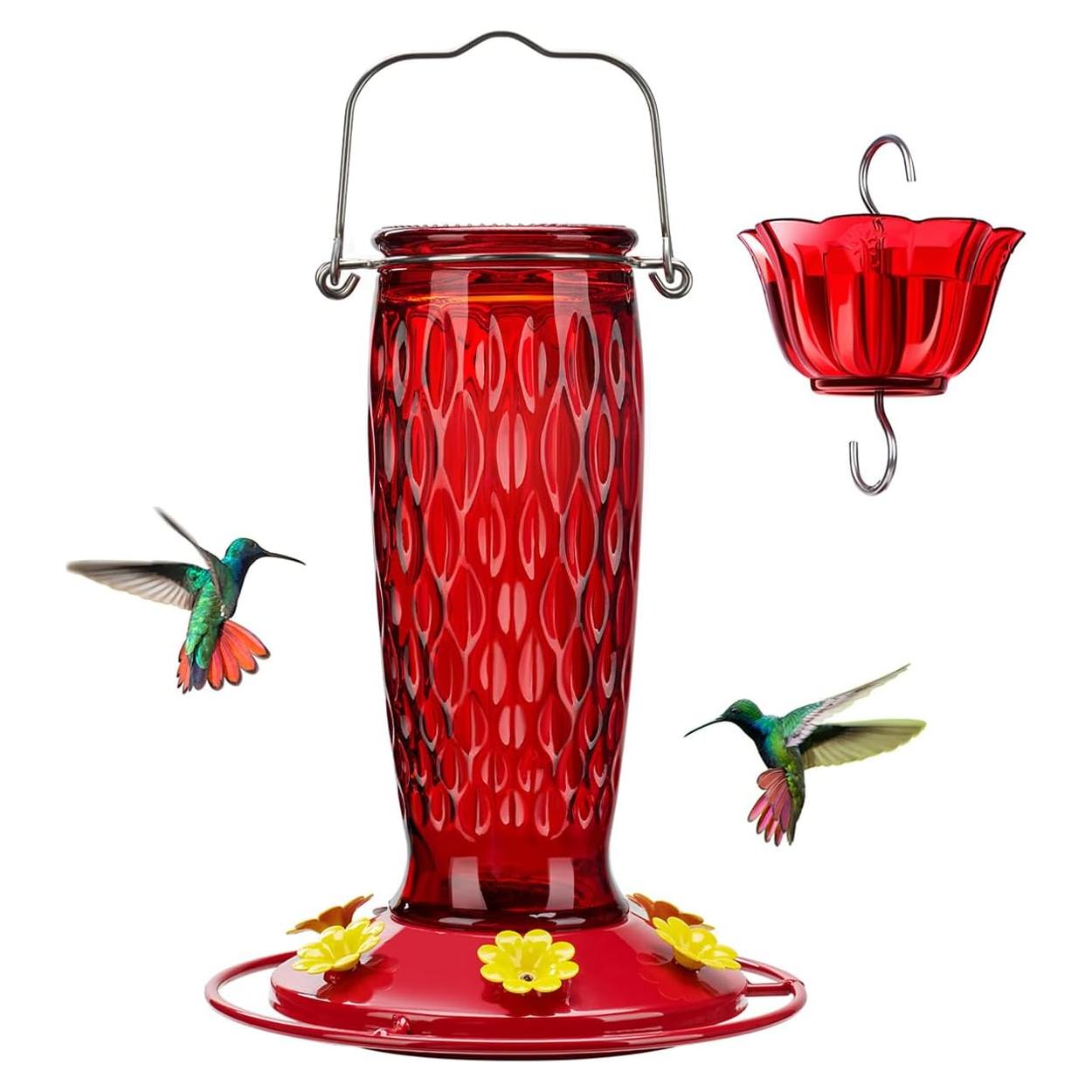 Alimentador de Colibrí Kingsyard de Vidrio 680g Rojo con Trampa